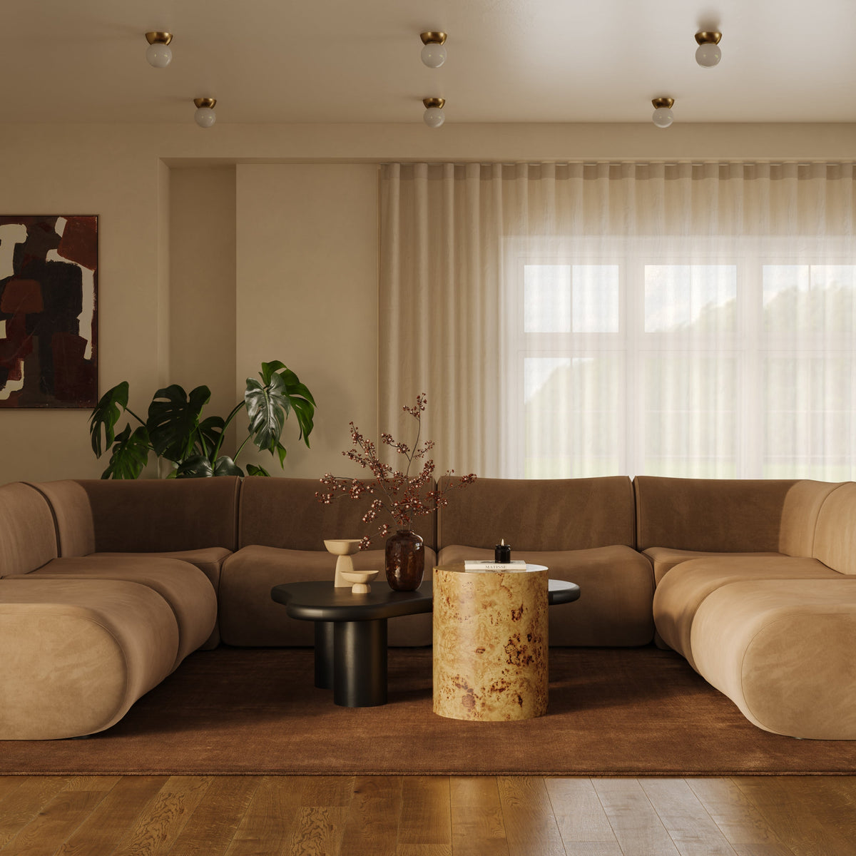 TOV Furniture Zenith Latte Brown Performance Velvet Modular 8-Piece U-Sectional Sofa