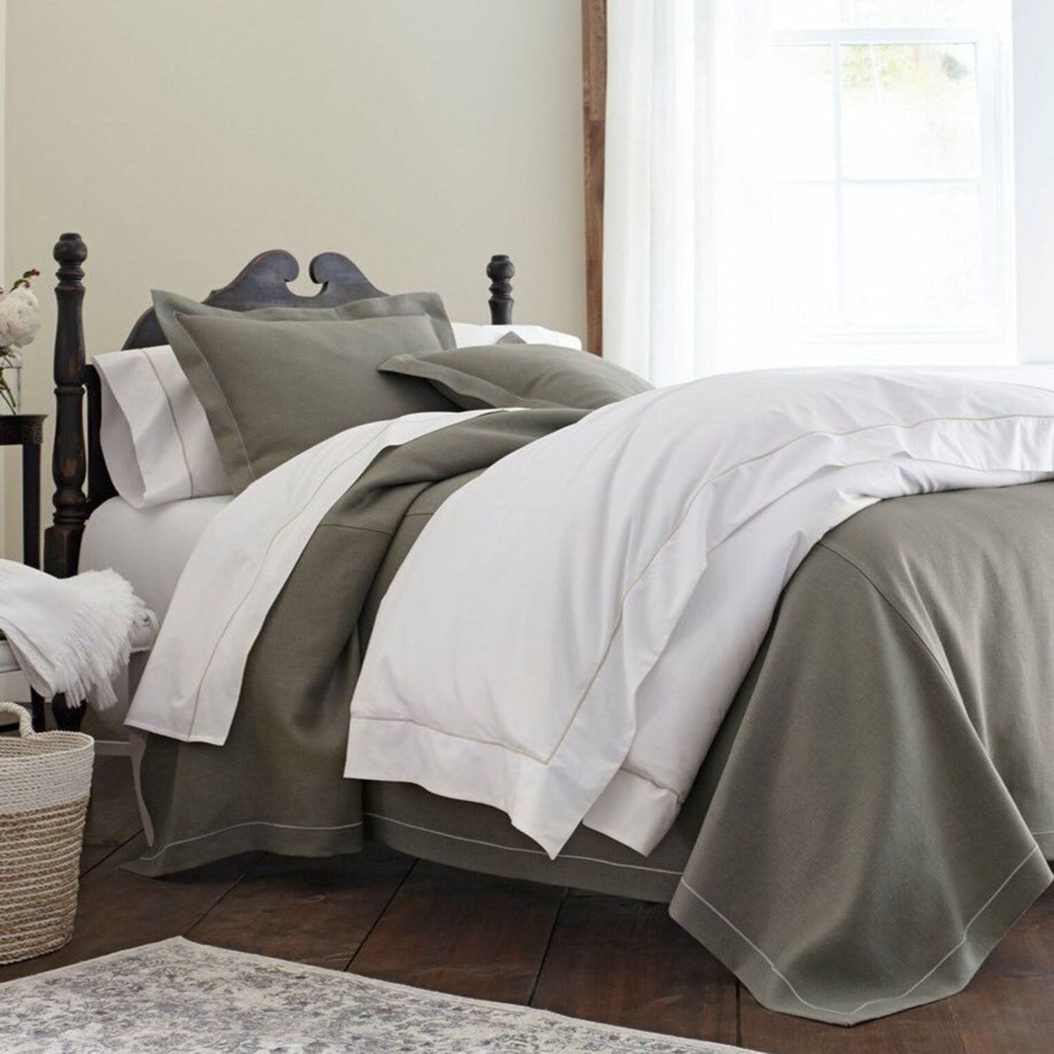 Peacock Alley Rio Satin Stitch Coverlet 100% linen satin stitch coverlet, shown in a deeper colorway