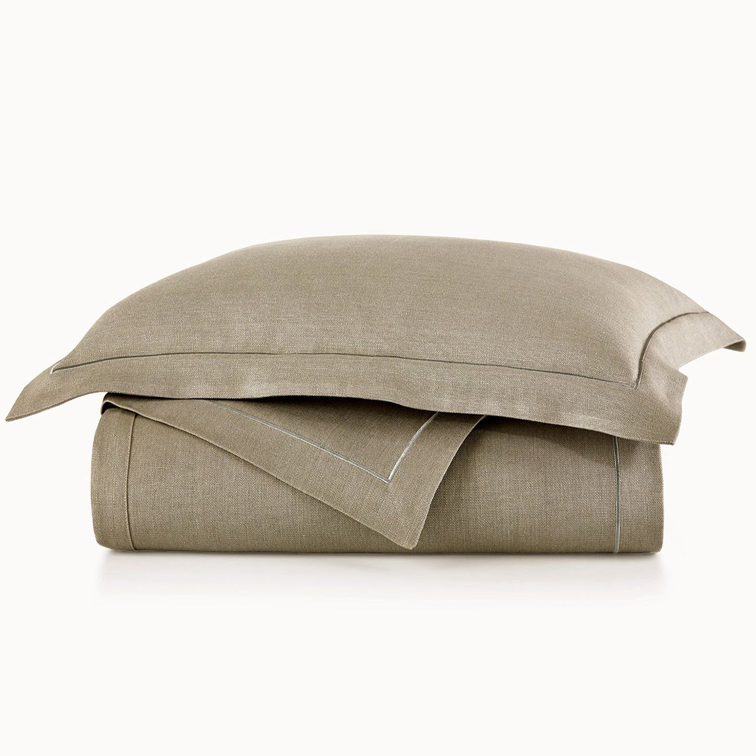 Peacock Alley Rio Flanged Linen Duvet Cover 100% linen flanged duvet cover, close-up of the woven fabric texture