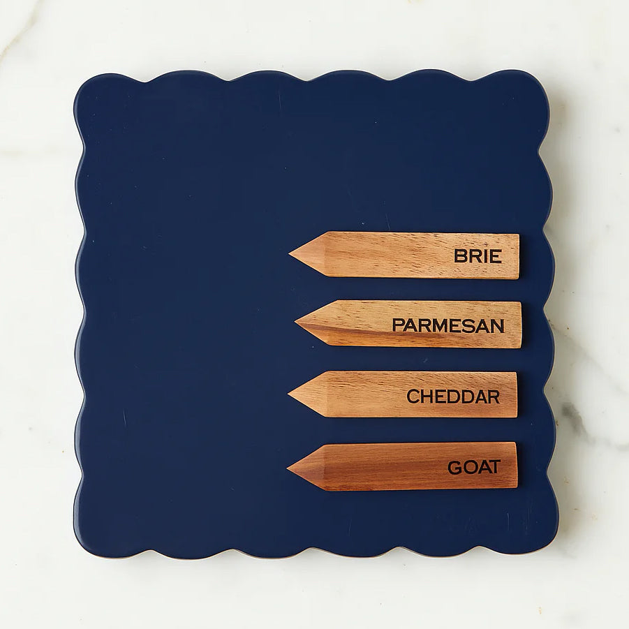 Etu Home Scalloped Square Cheese Board with Cheese Markers