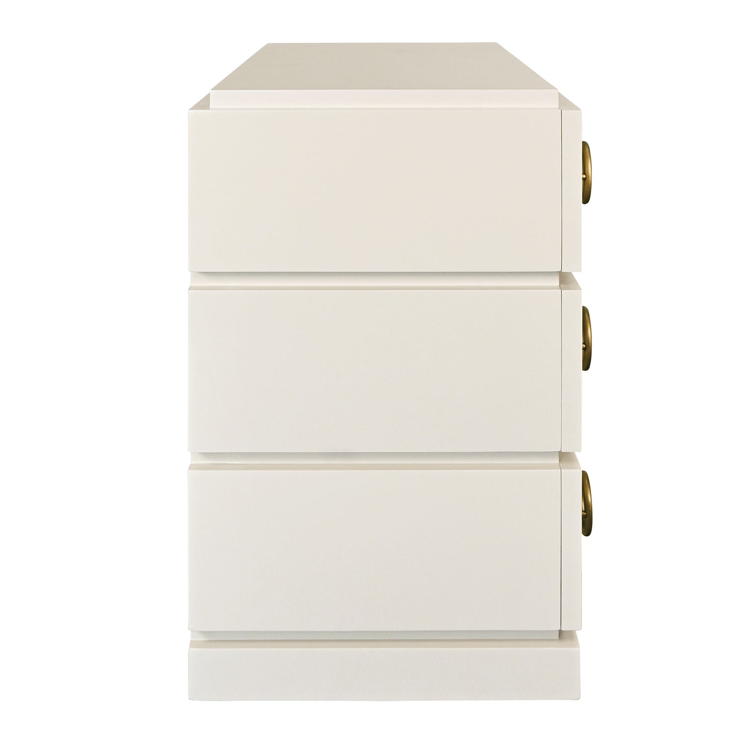 Worlds Away Roderick chest, close-up of matte antique white lacquer finish