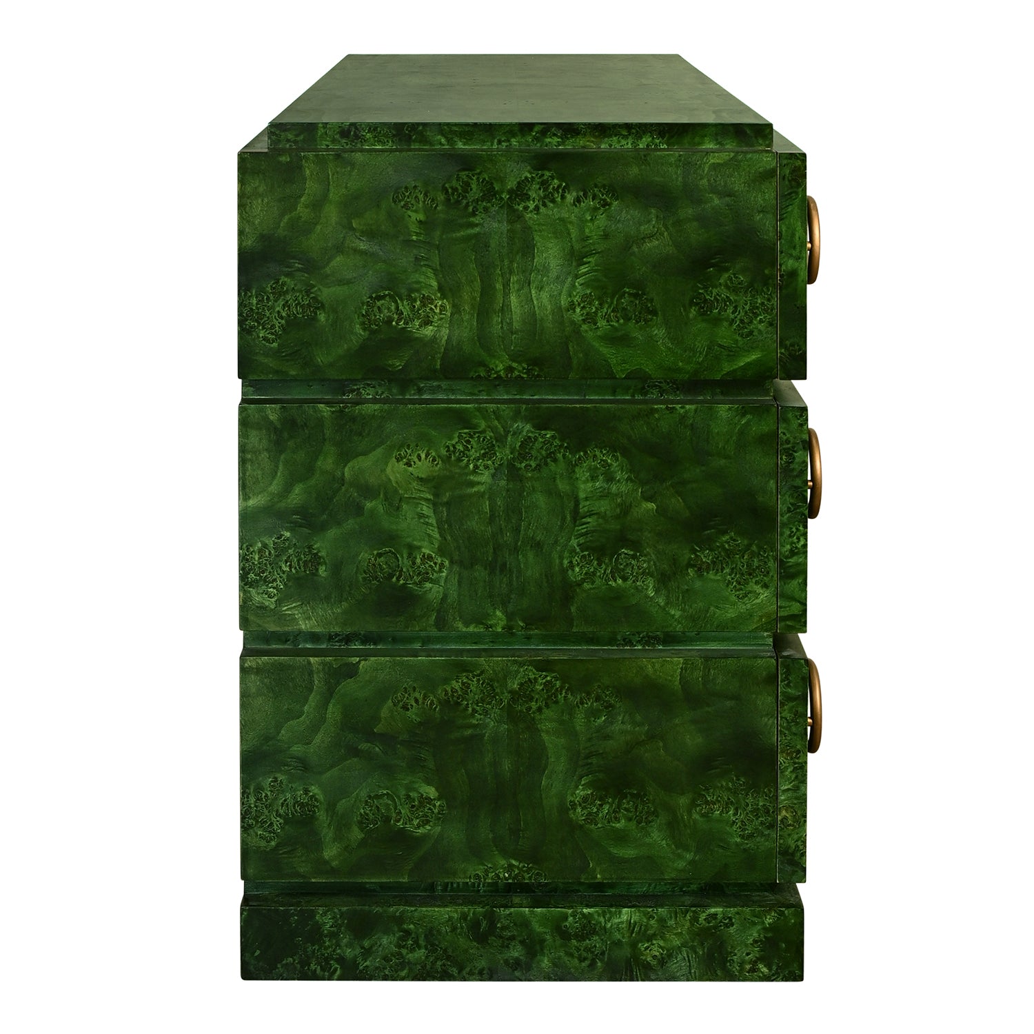 Worlds Away Roderick chest, close-up of emerald burl wood grain