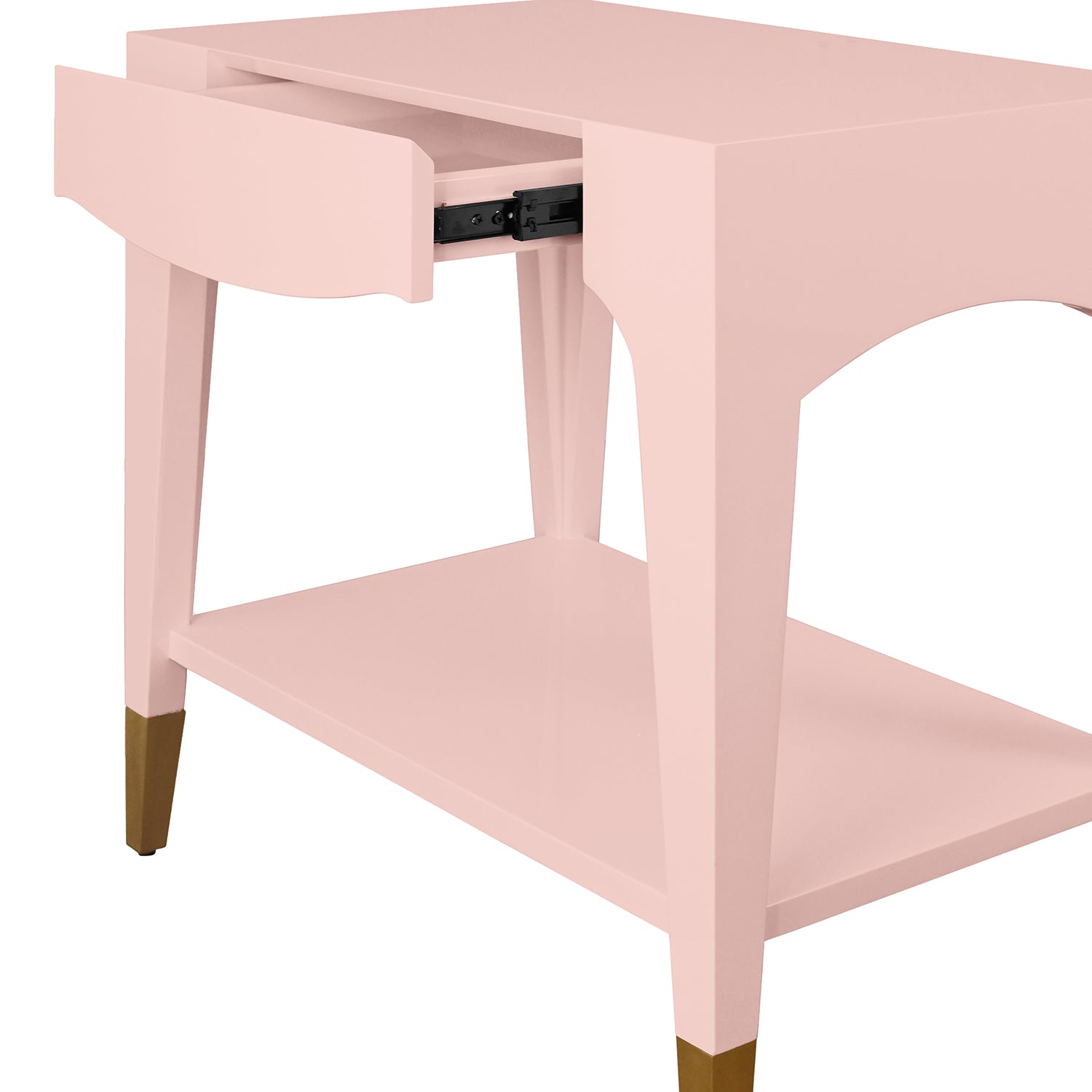 Worlds Away Ronny one drawer side table styled beside a sofa to show scale