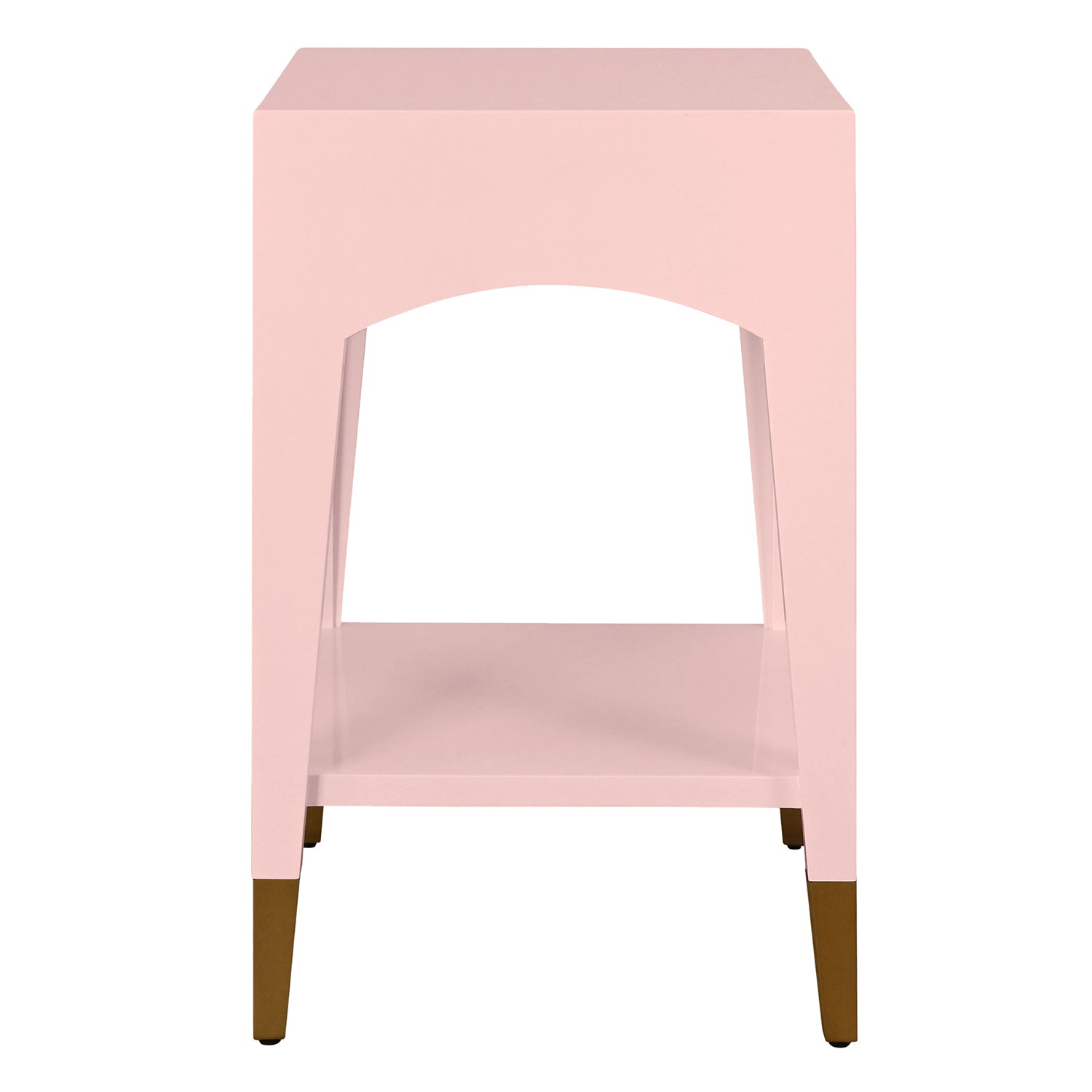 Worlds Away Ronny side table, close-up of glossy pink lacquer drawer
