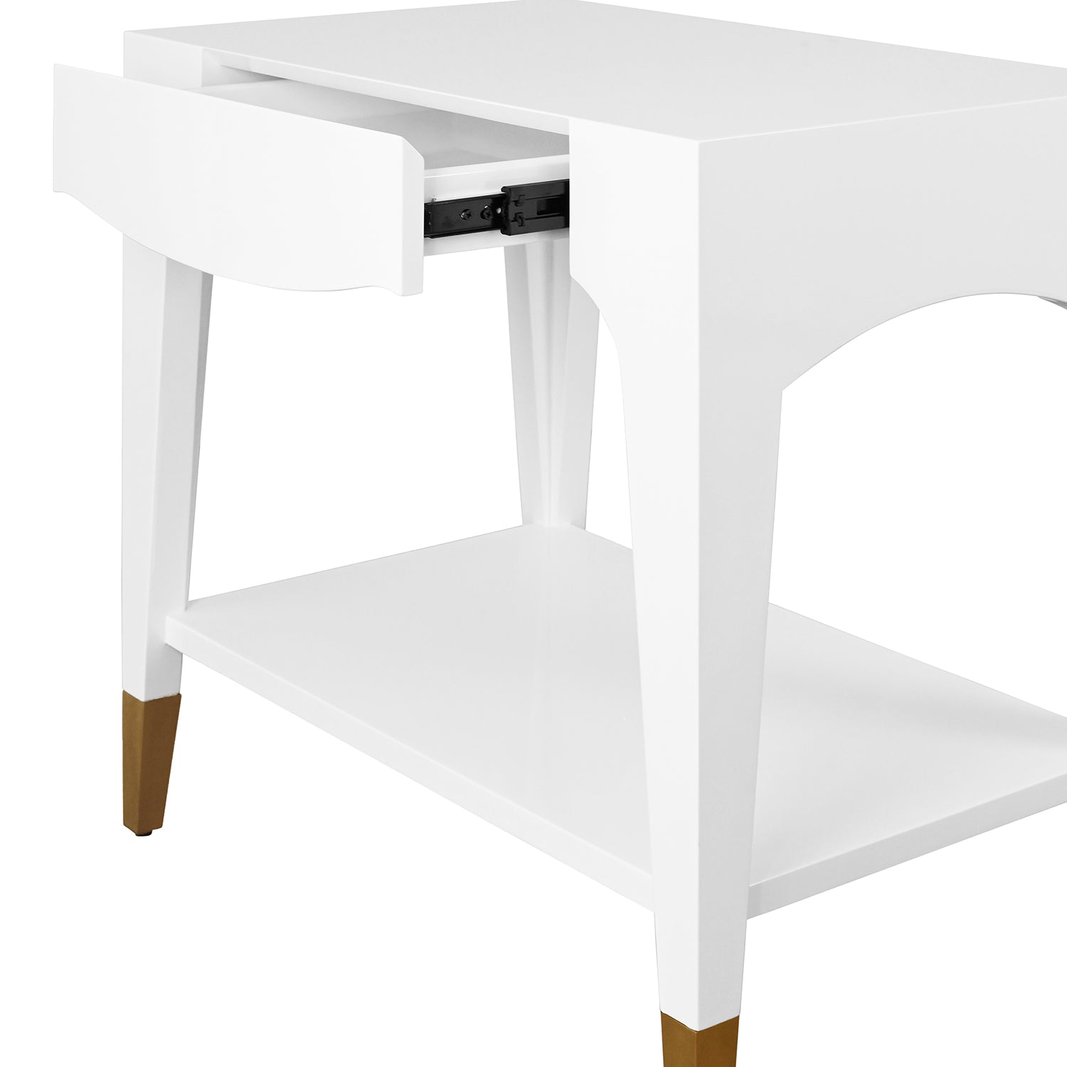 Worlds Away Ronny one drawer side table styled beside a sofa to show scale