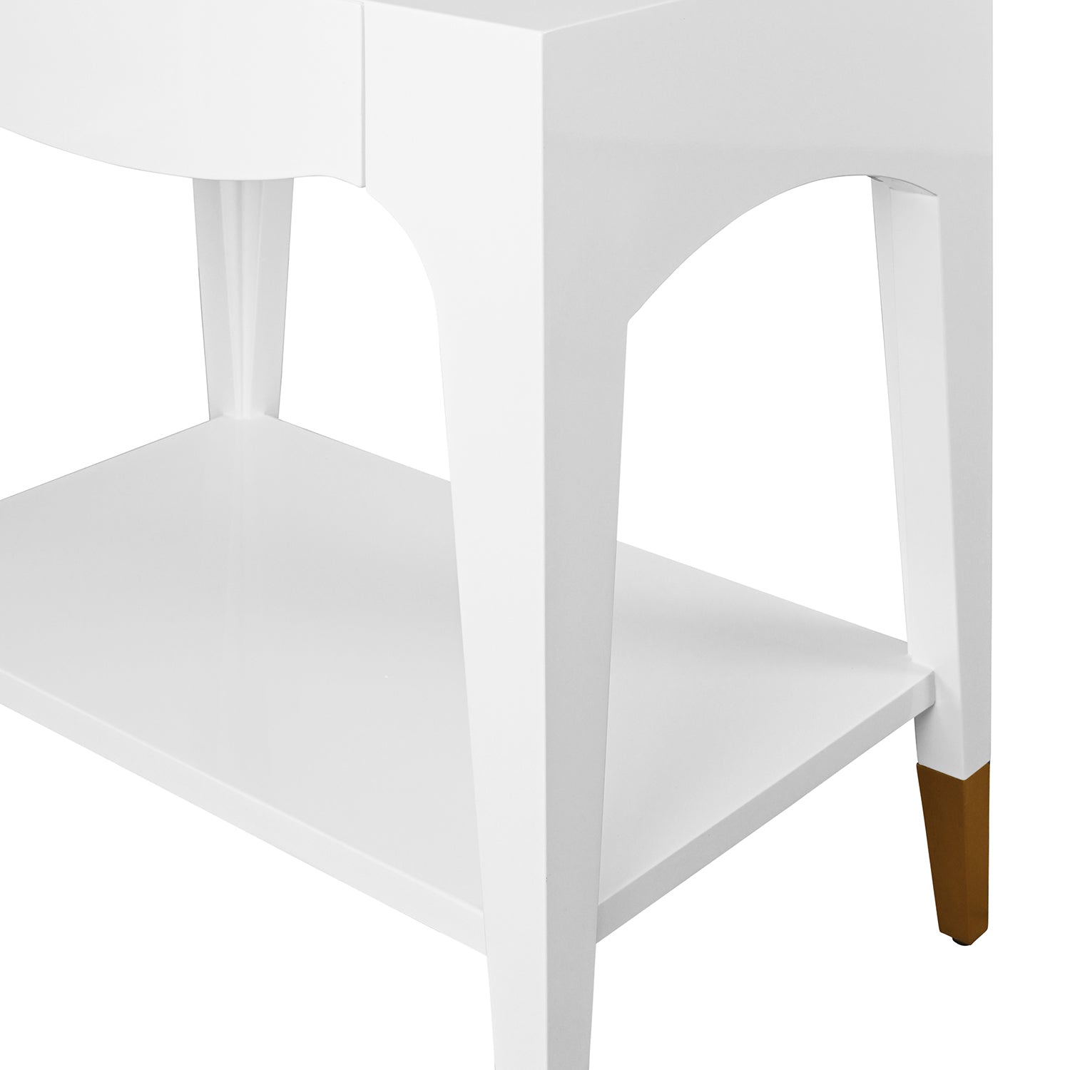 Worlds Away Ronny white side table, top-down view of lacquered top