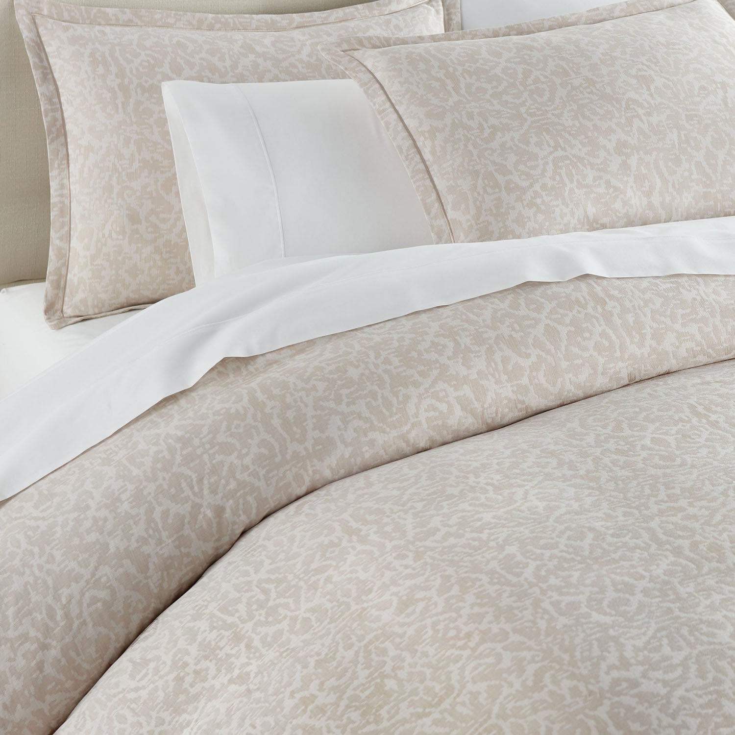 Peacock Alley Ravenna jacquard cotton pillow sham draped and layered detail