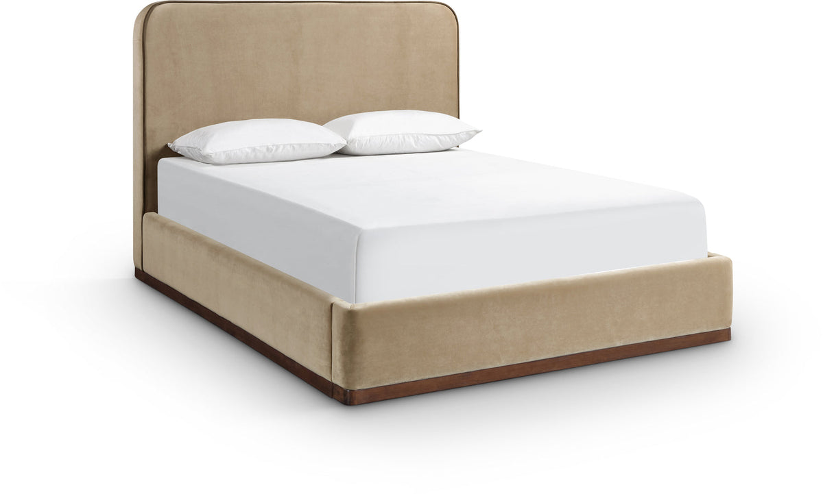 Rava Beige Brown Velvet Upholstered Bed