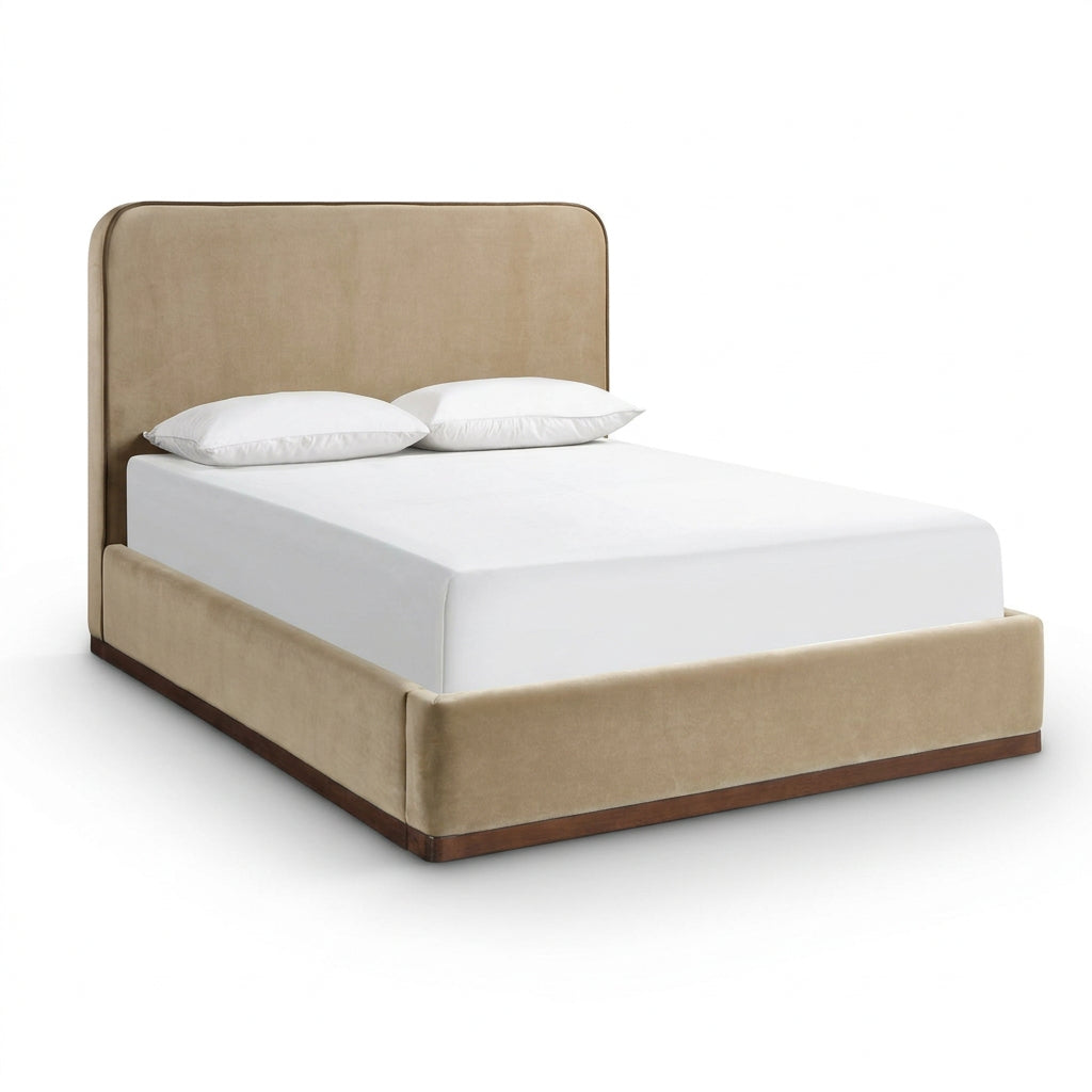 Rava Beige Brown Velvet Upholstered Bed