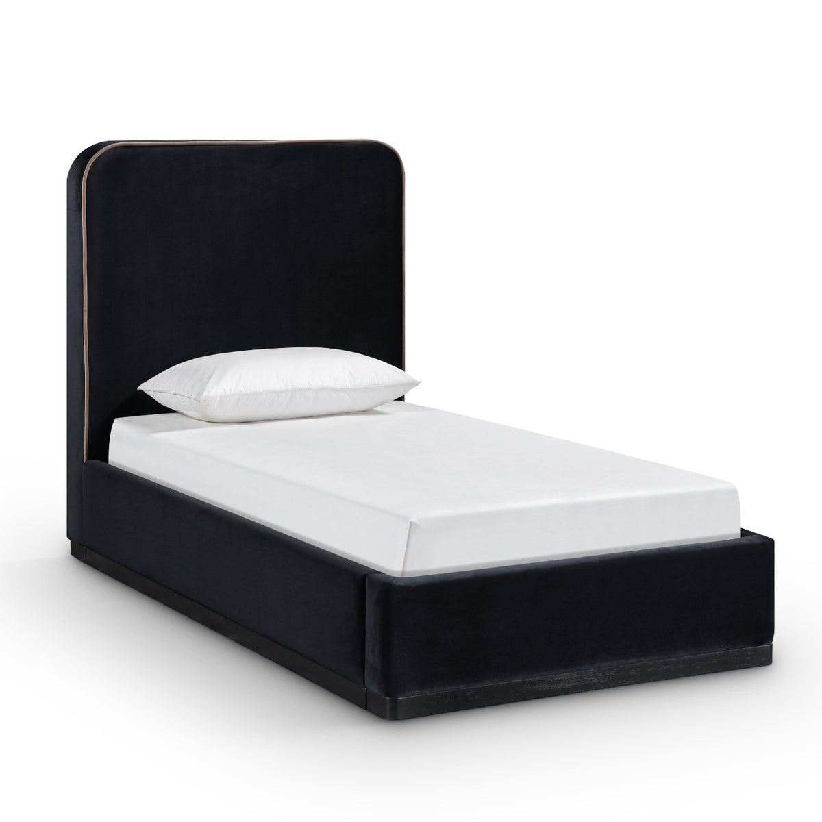 Rava Black / Taupe Velvet Upholstered Bed in black / taupe velvet, primary product view