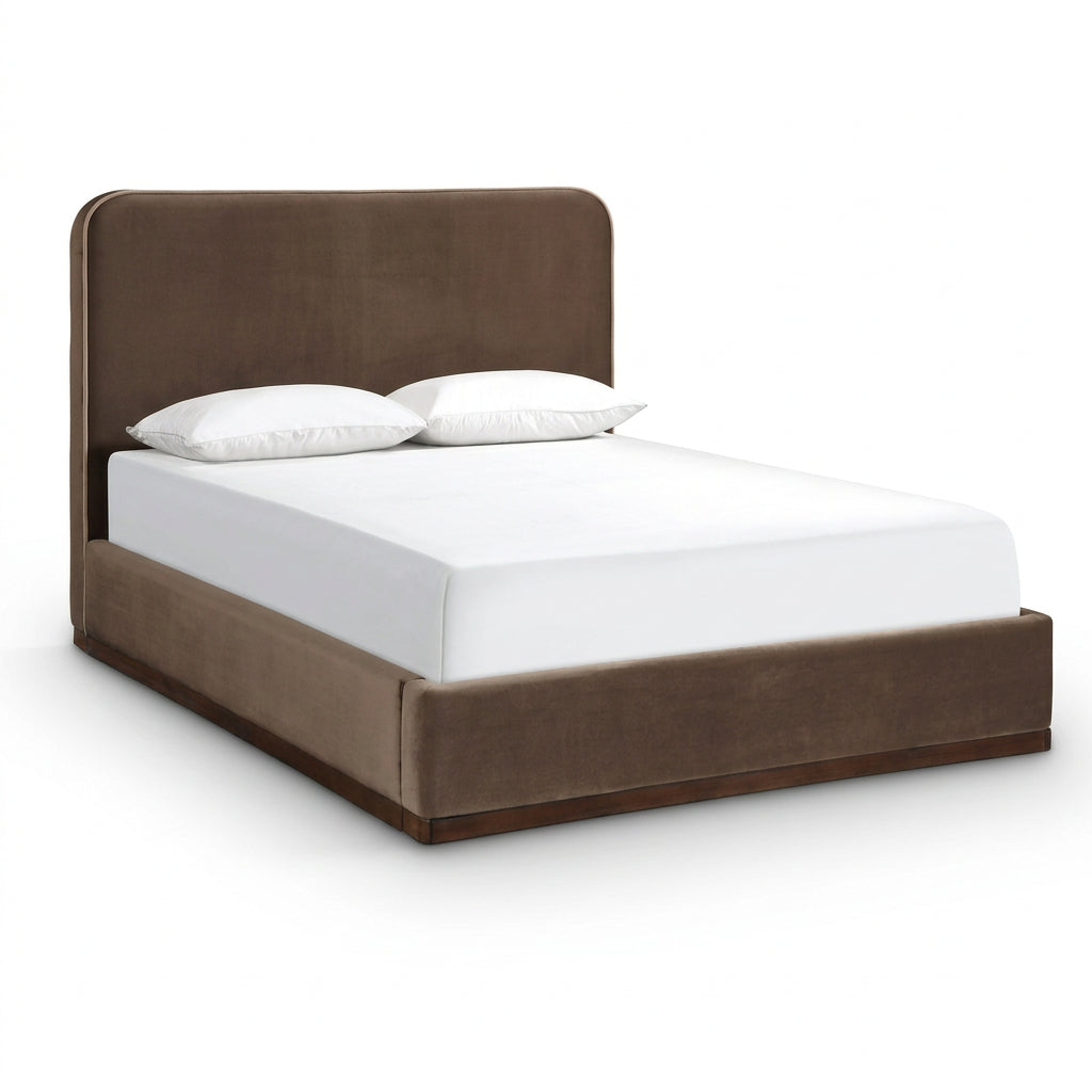 Rava Brown Beige Velvet Upholstered Bed