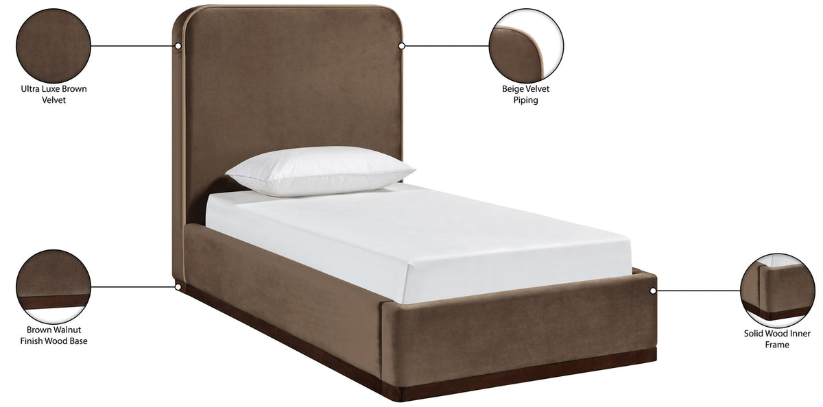 Rava Brown Beige Velvet Upholstered Bed