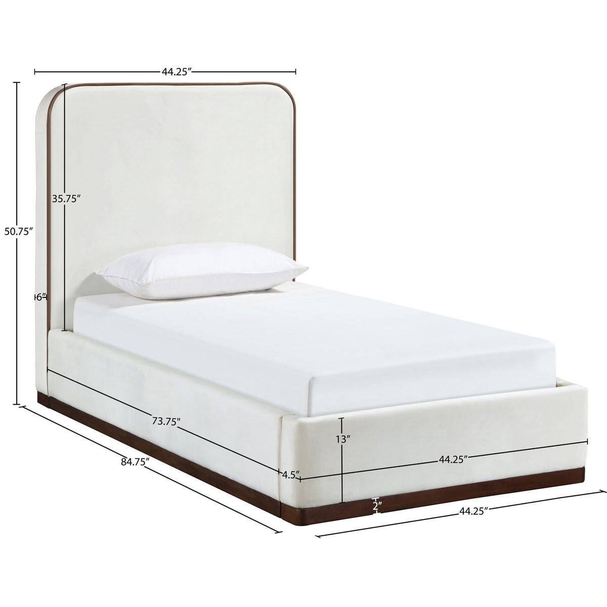 Rava Cream Beige Velvet Upholstered Bed