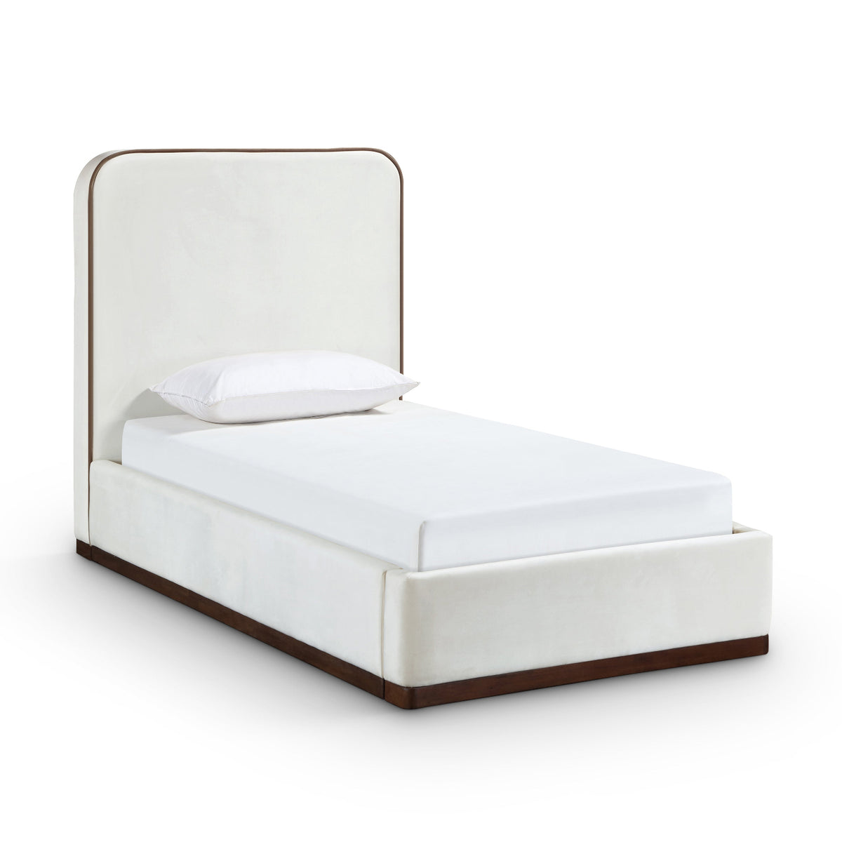 Rava Cream / Beige Velvet Upholstered Bed in cream / beige velvet, primary product view