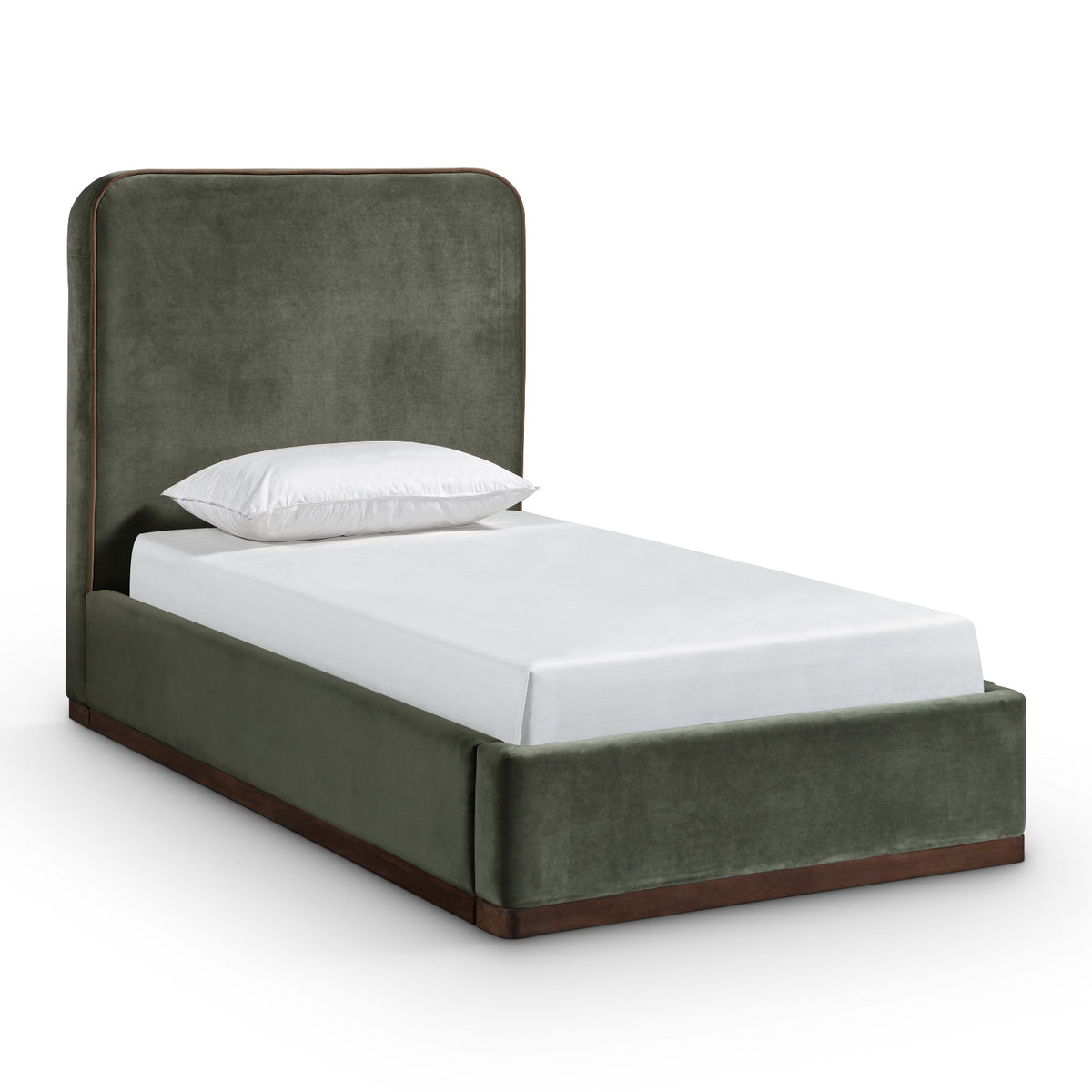 Rava Green / Brown Velvet Upholstered Bed in green / brown velvet, primary product view