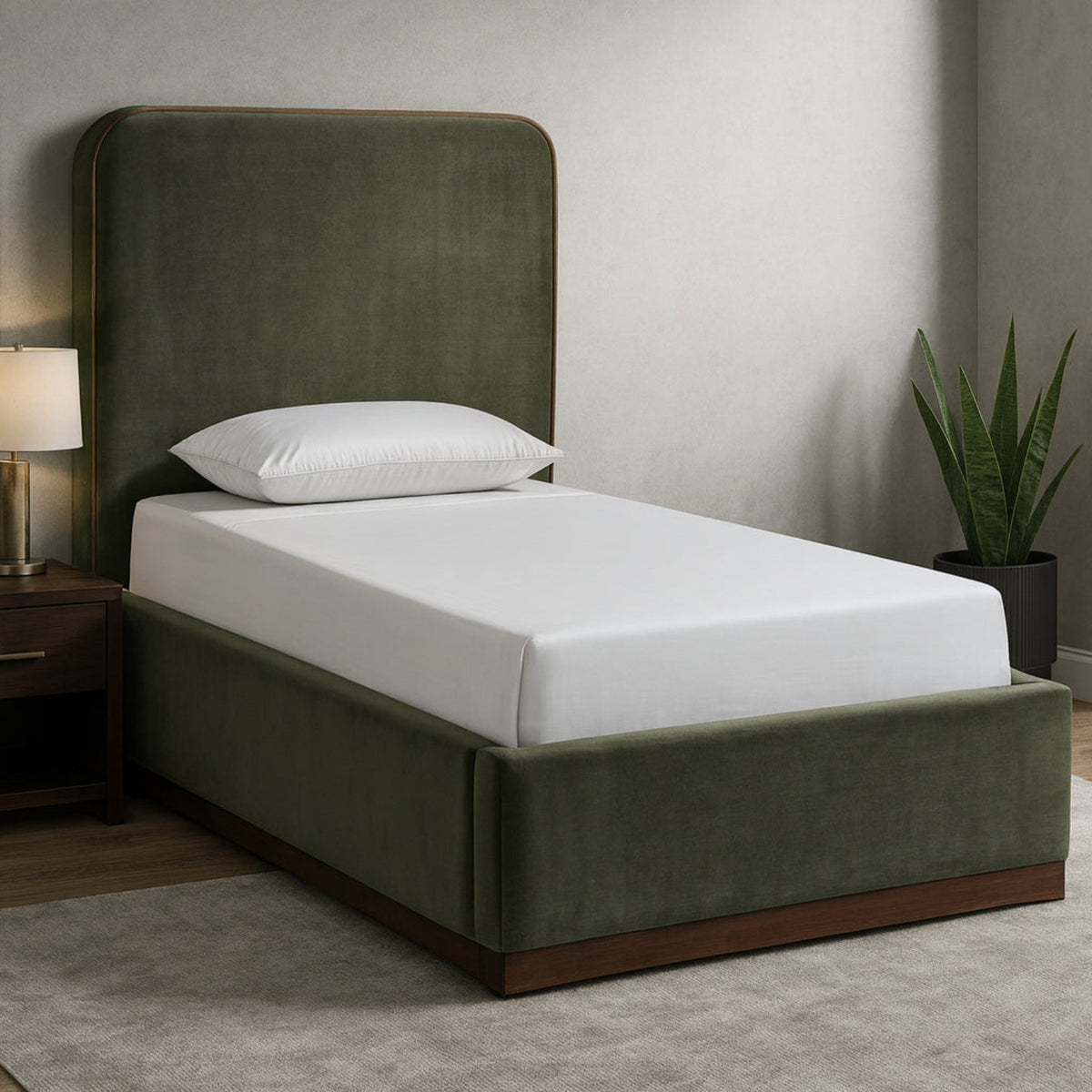 Rava Green Brown Velvet Upholstered Bed