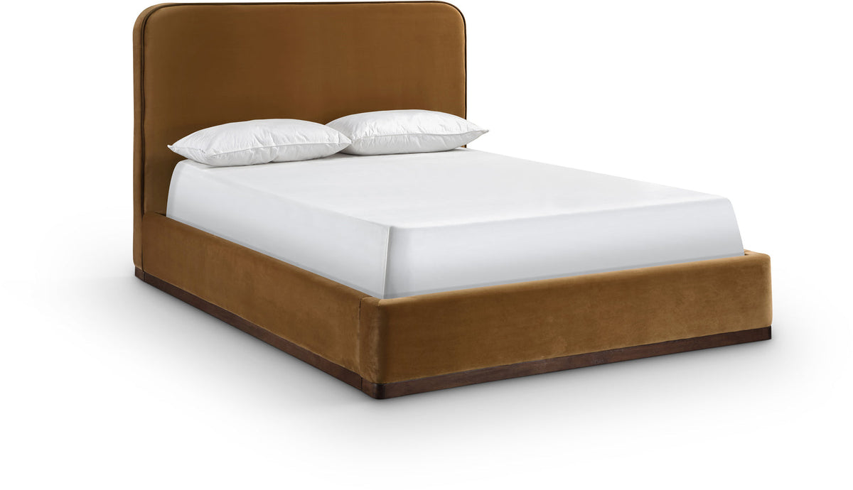 Rava Saddle Brown Velvet Upholstered Bed