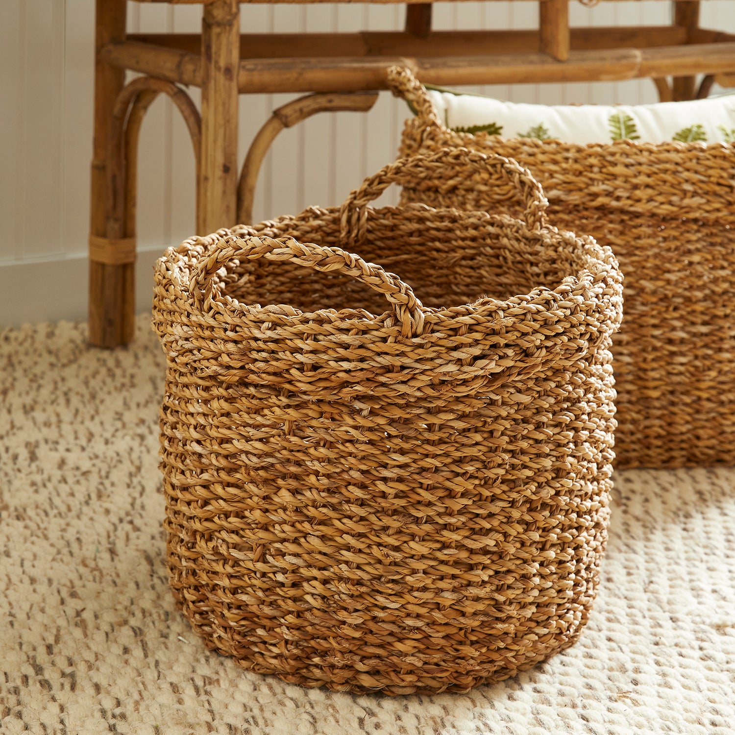 Seagrass Oval Handles & Cuffs Basket Set of 3