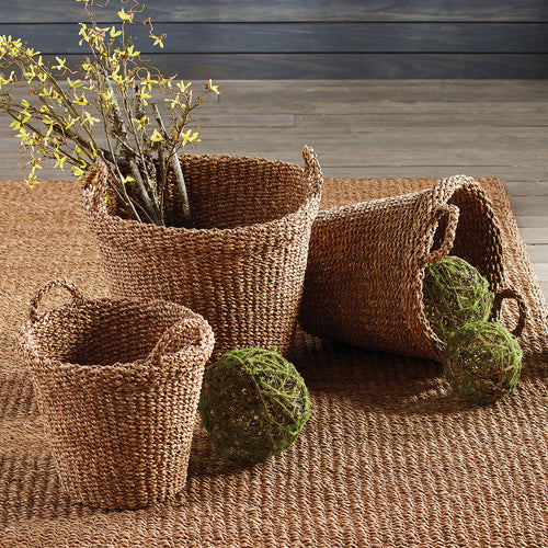 Seagrass Tapered Handle And Cuffs Basket Set of 3