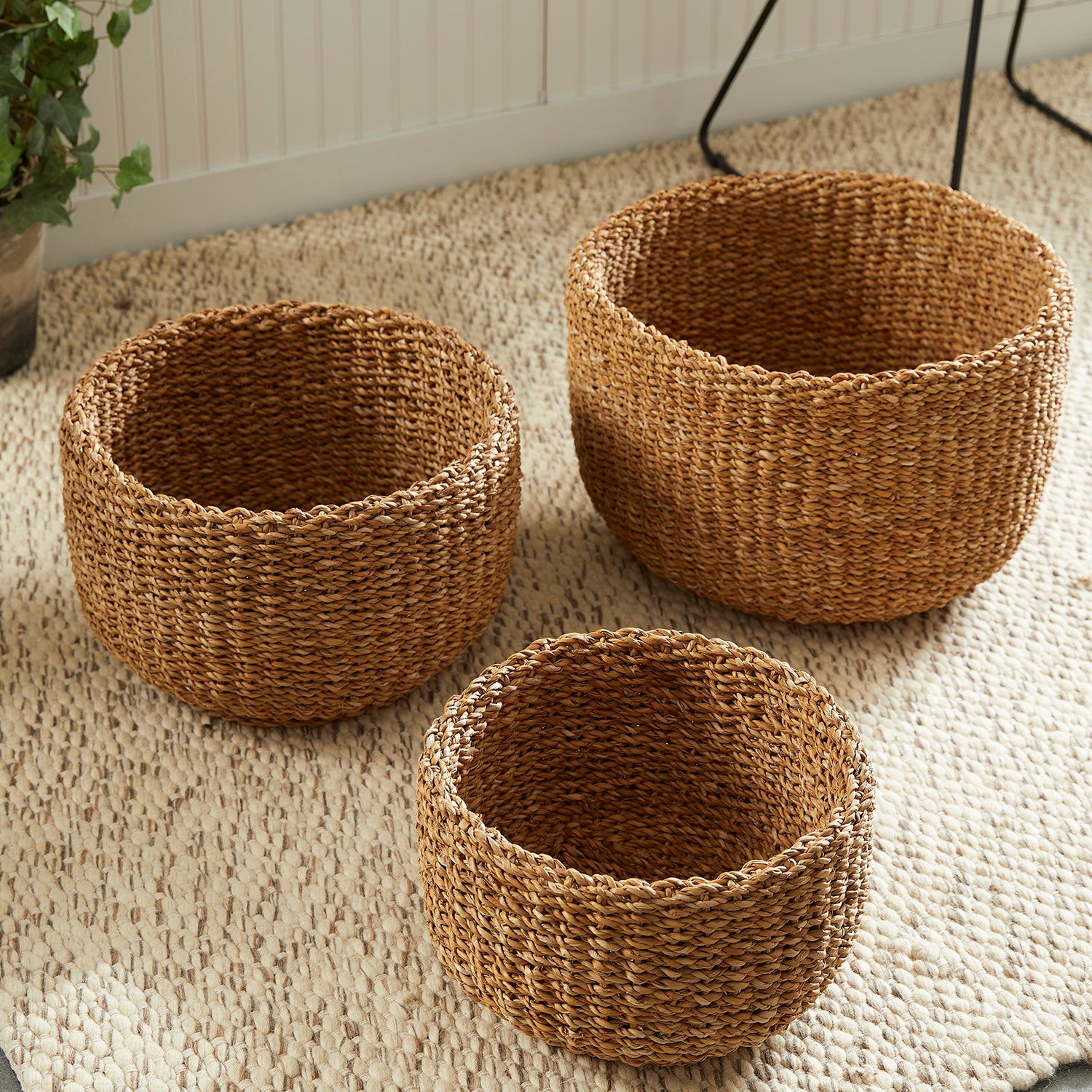 Seagrass Cylindrical Basket Set of 3