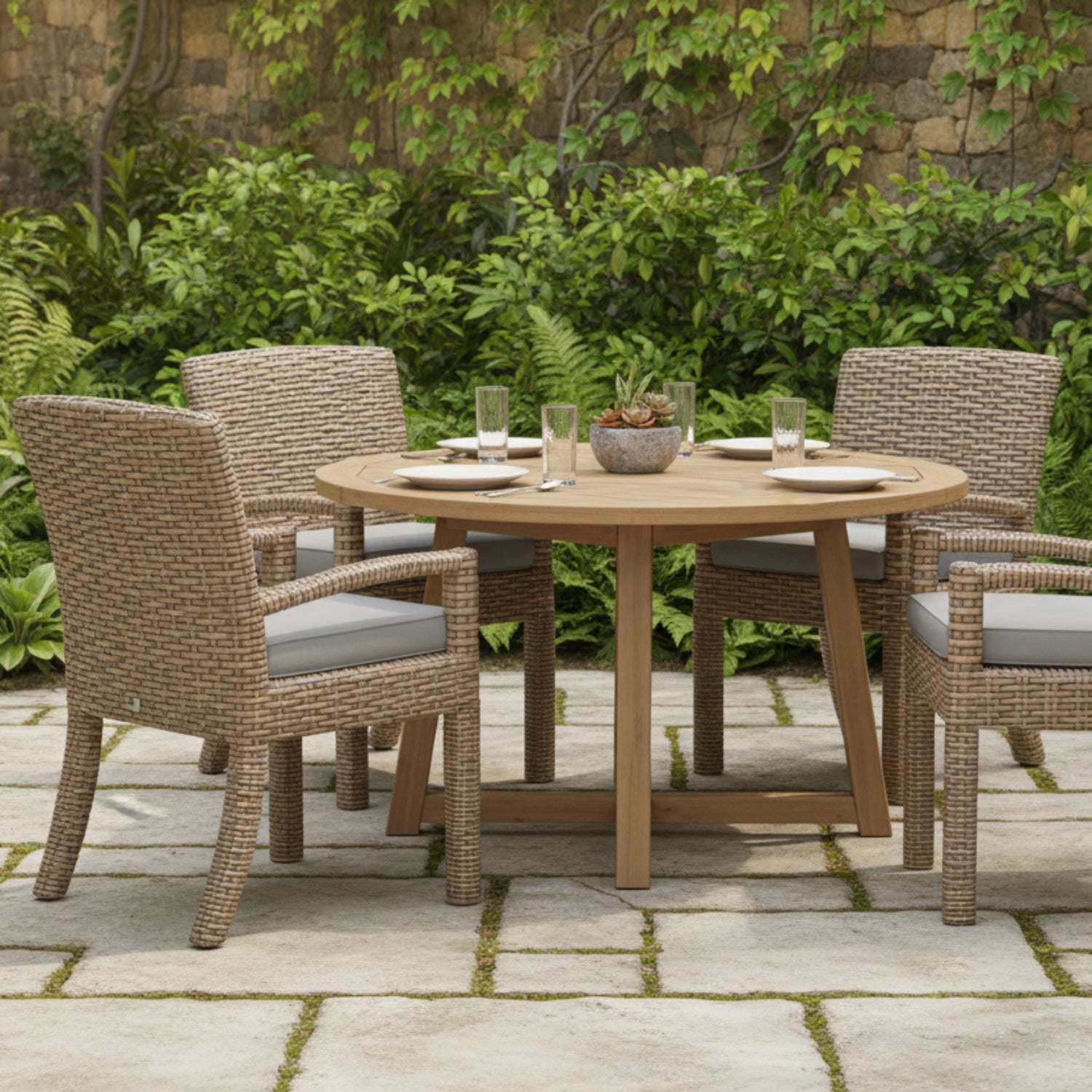 Sunset West Havana Canvas Granite w/Self Welt Outdoor Dining Chair Set of 2
