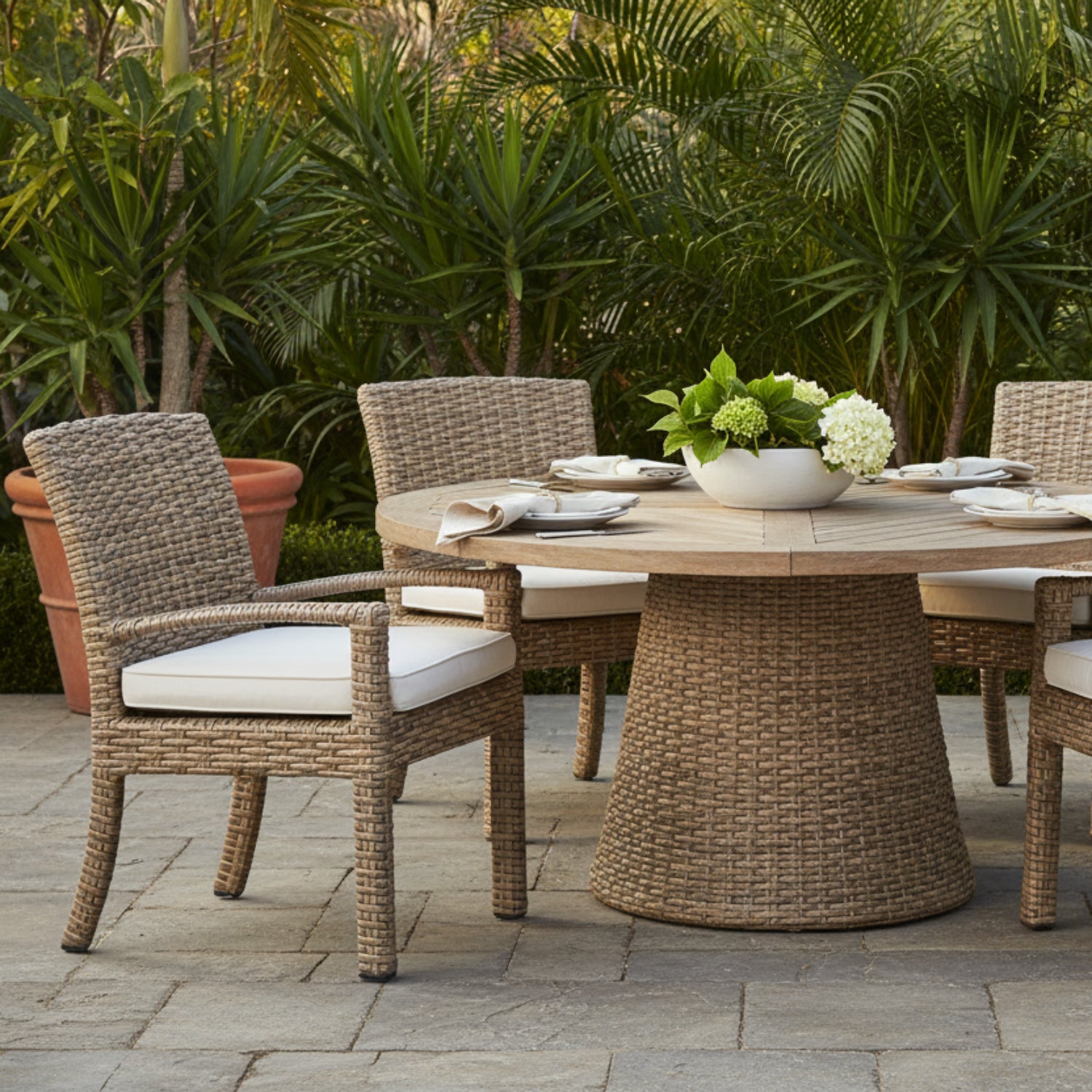 Sunset West Havana Canvas Flax w/Self Welt Outdoor Dining Chair Set of 2