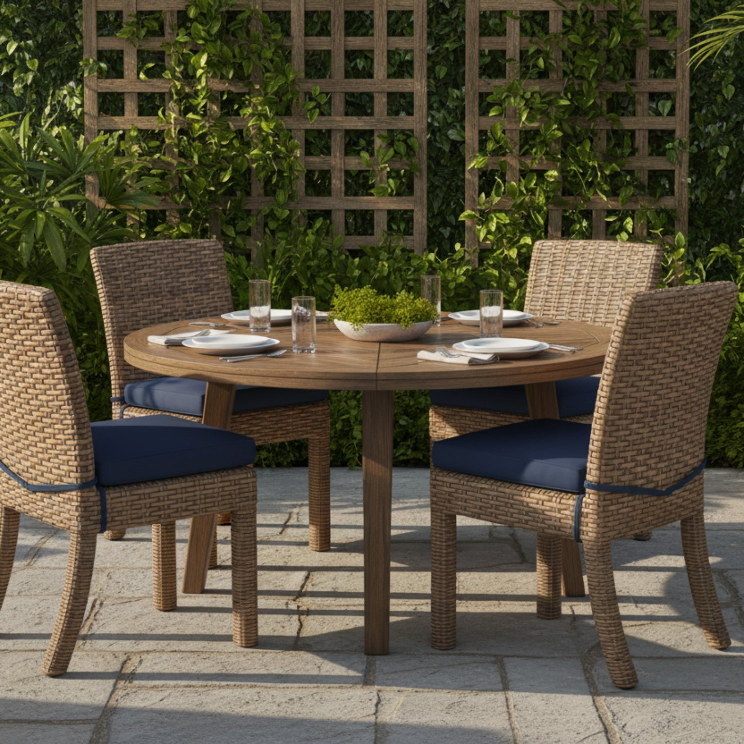 Sunset West Havana Spectrum Indigo w/Self Welt Outdoor Armless Dining Chair Set of 2