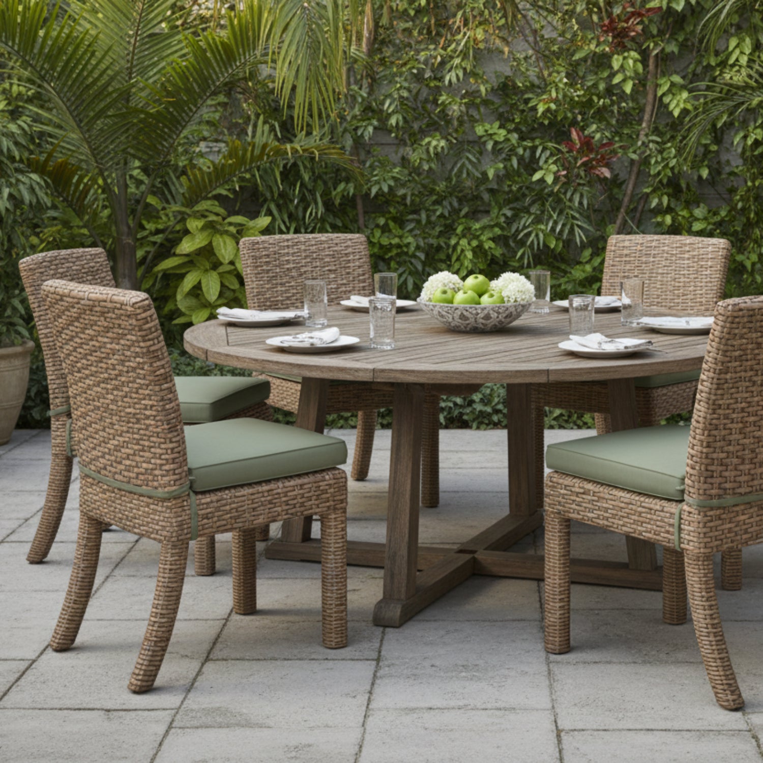 Sunset West Havana Cast Sage w/Self Welt Outdoor Armless Dining Chair Set of 2