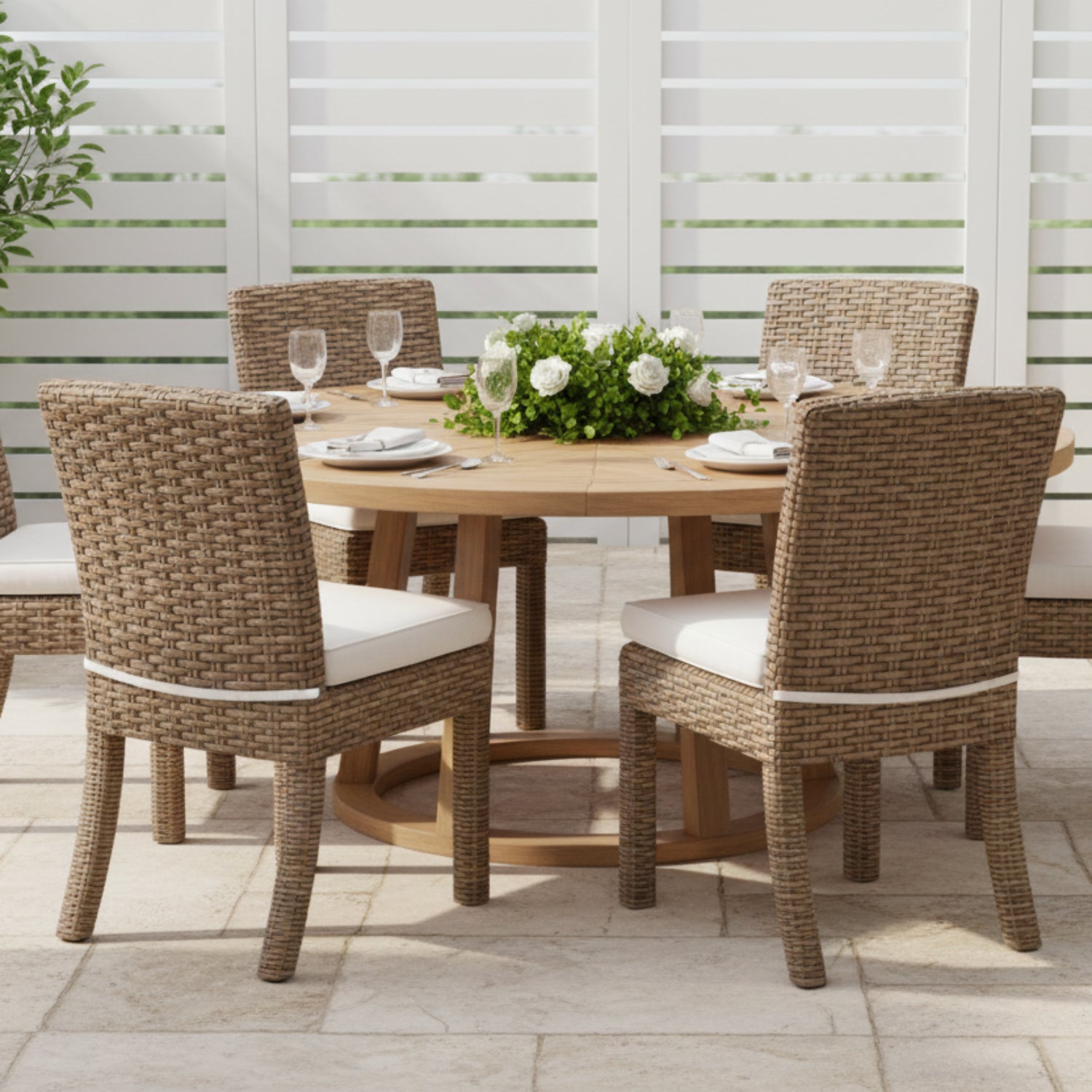 Sunset West Havana Canvas Flax w/Self Welt Outdoor Armless Dining Chair Set of 2