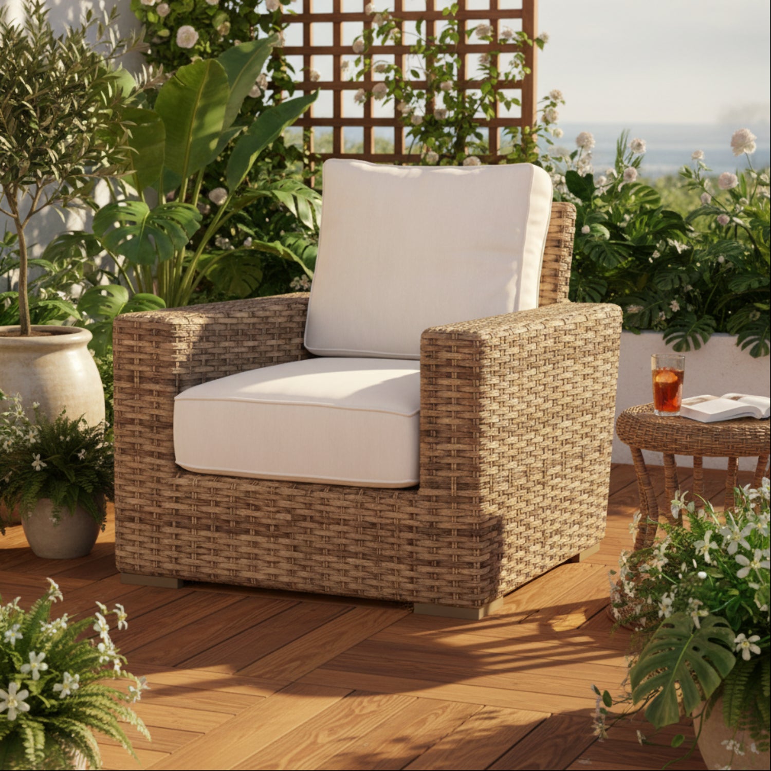 Sunset West Havana Canvas Natural w/Self Welt Outdoor Club Chair