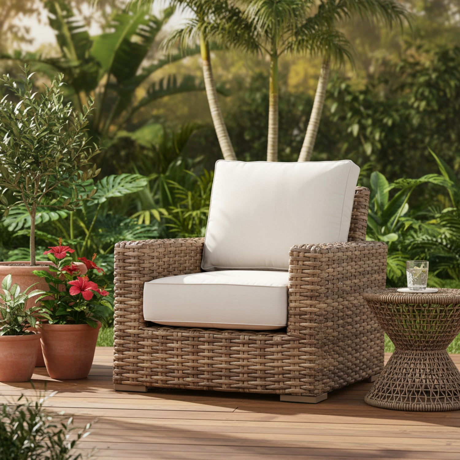 Sunset West Havana Canvas Flax w/Self Welt Outdoor Club Chair