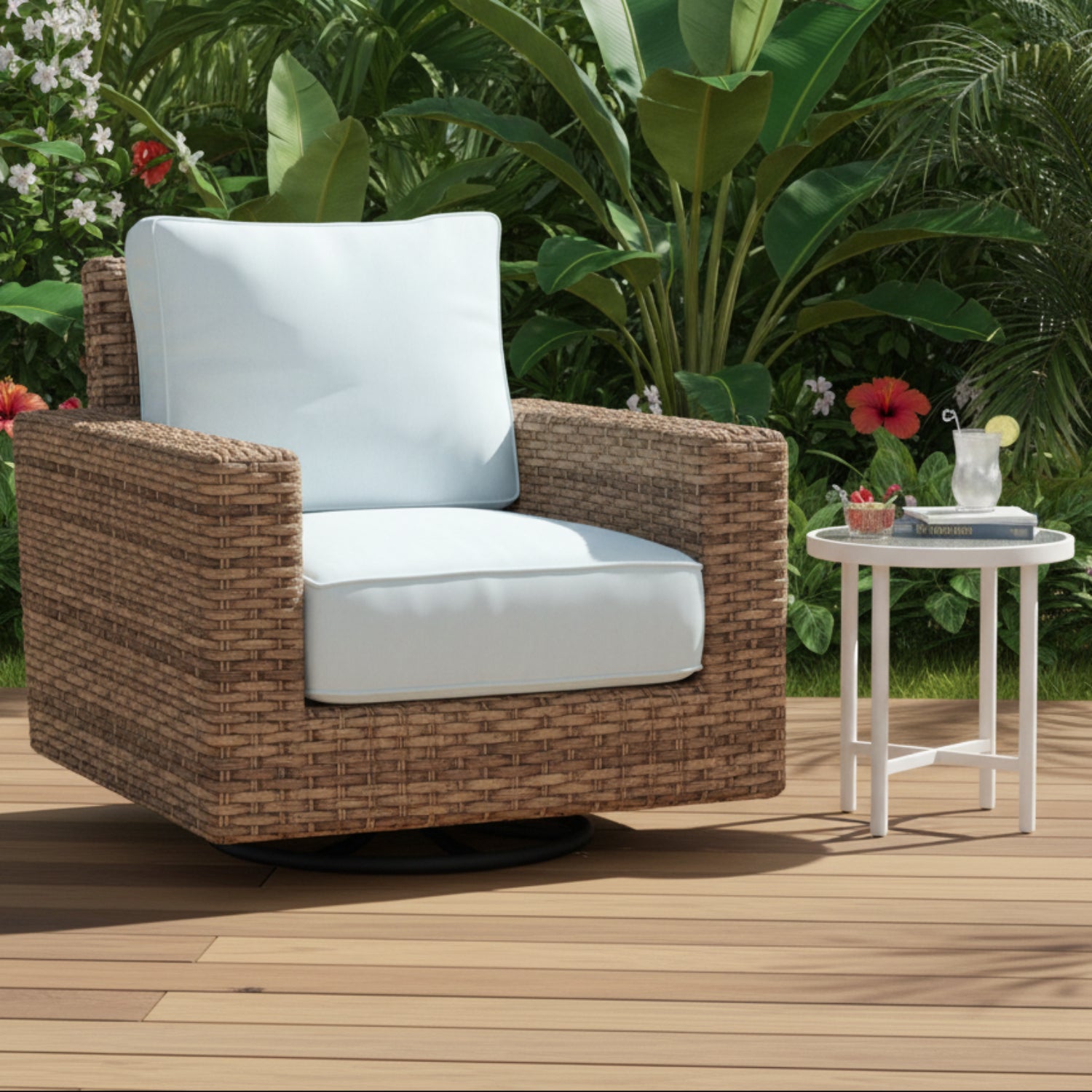 Sunset West Havana Canvas Skyline w/Self Welt Outdoor Swivel Club Rocker