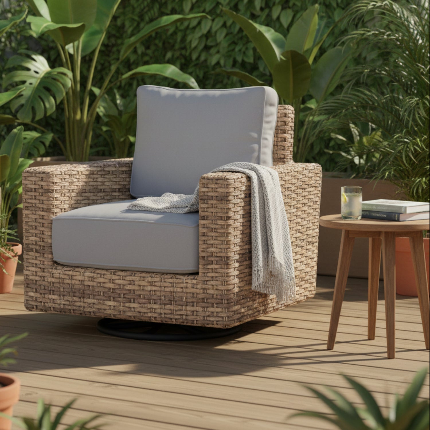 Sunset West Havana Canvas Granite w/Self Welt Outdoor Swivel Club Rocker