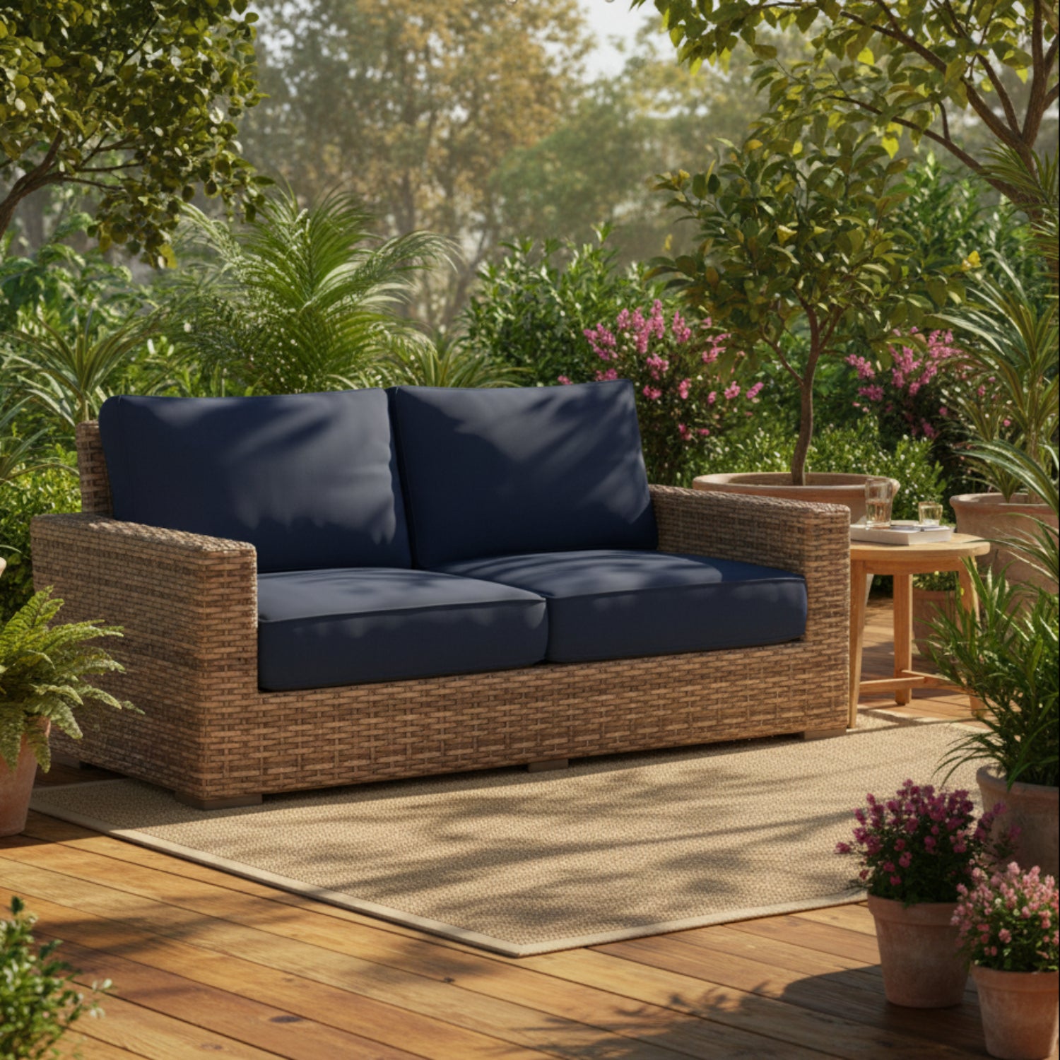Sunset West Havana Spectrum Indigo w/Self Welt Outdoor Loveseat