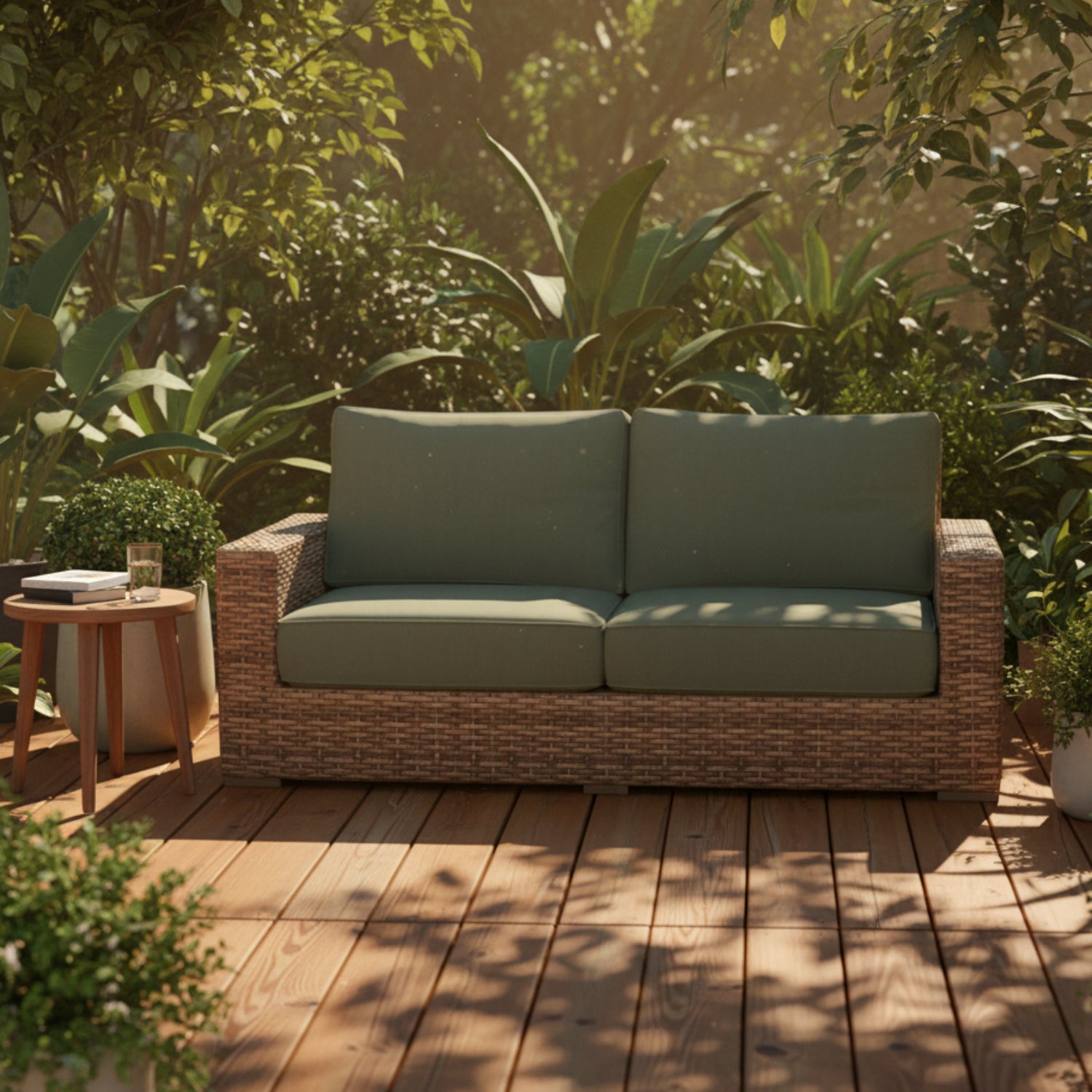 Sunset West Havana Cast Sage w/Self Welt Outdoor Loveseat
