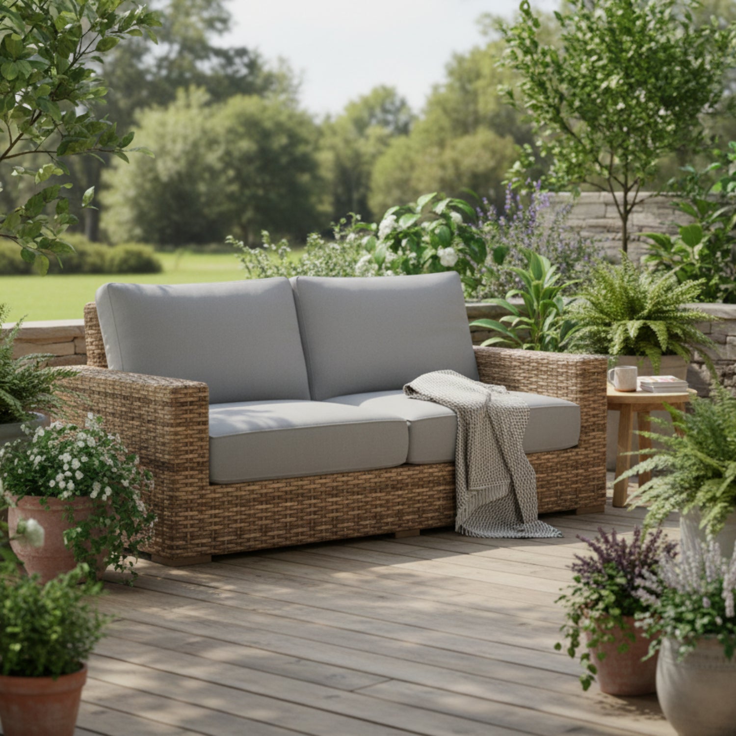 Sunset West Havana Canvas Granite w/Self Welt Outdoor Loveseat