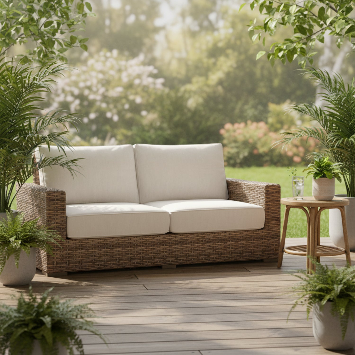 Sunset West Havana Canvas Natural w/Self Welt Outdoor Loveseat