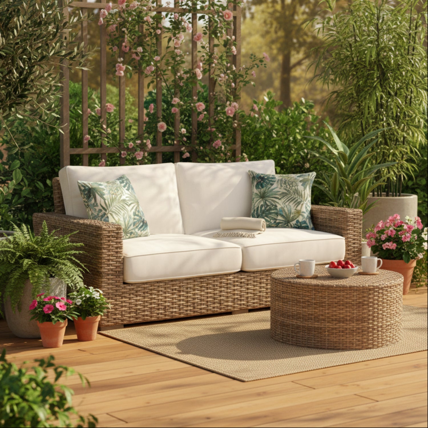 Sunset West Havana Canvas Flax w/Self Welt Outdoor Loveseat