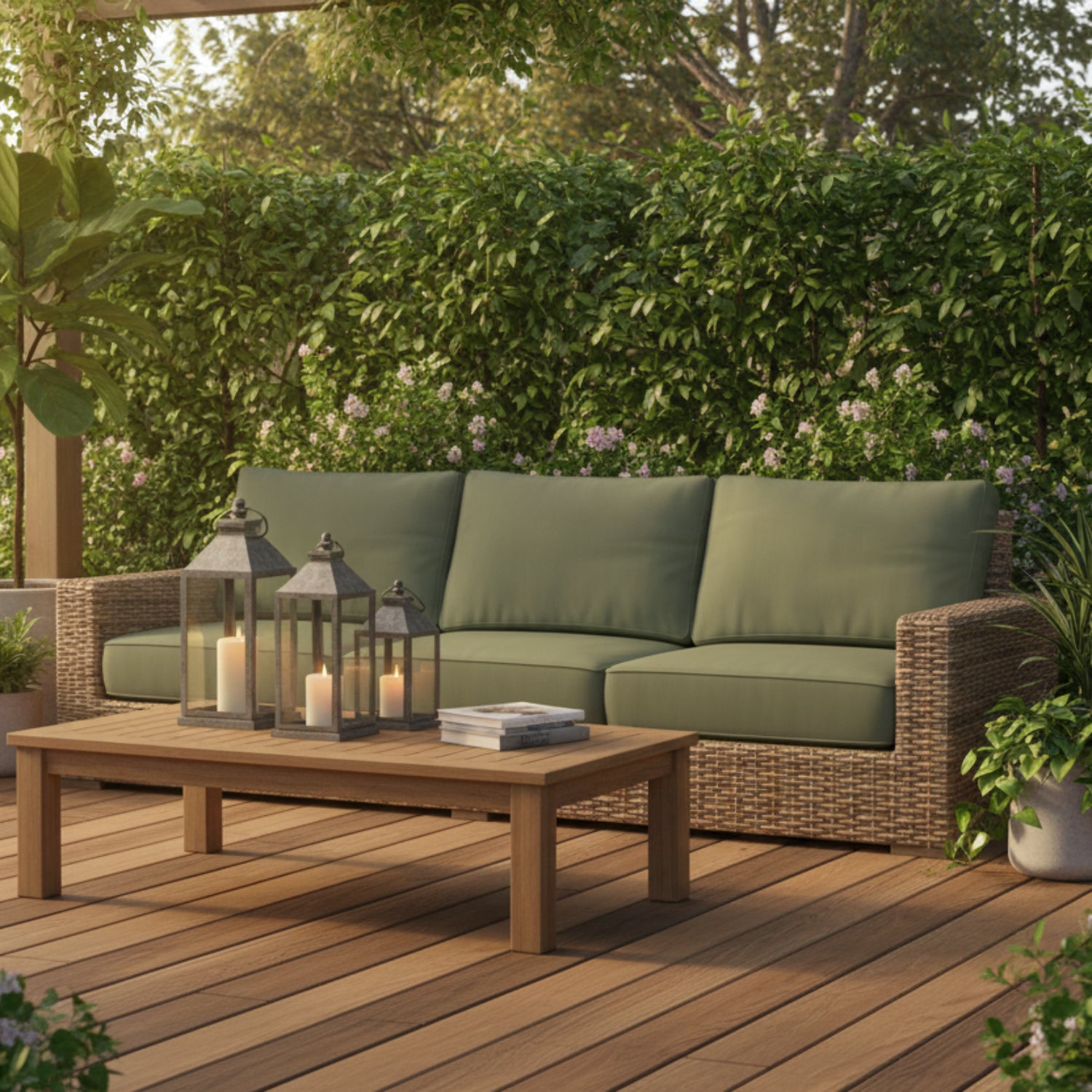 Sunset West Havana Cast Sage w/Self Welt Outdoor Sofa