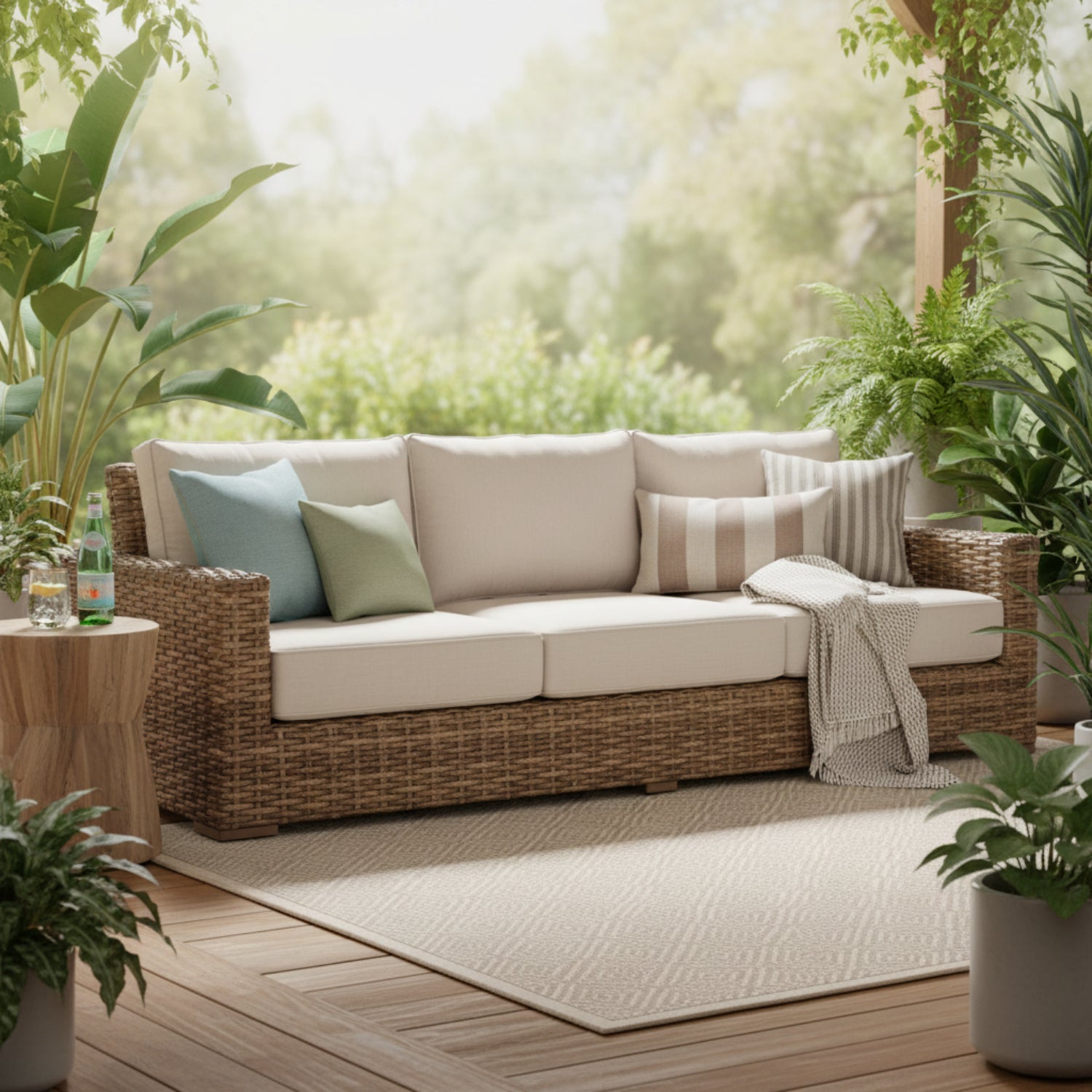 Sunset West Havana Canvas Flax w/Self Welt Outdoor Sofa