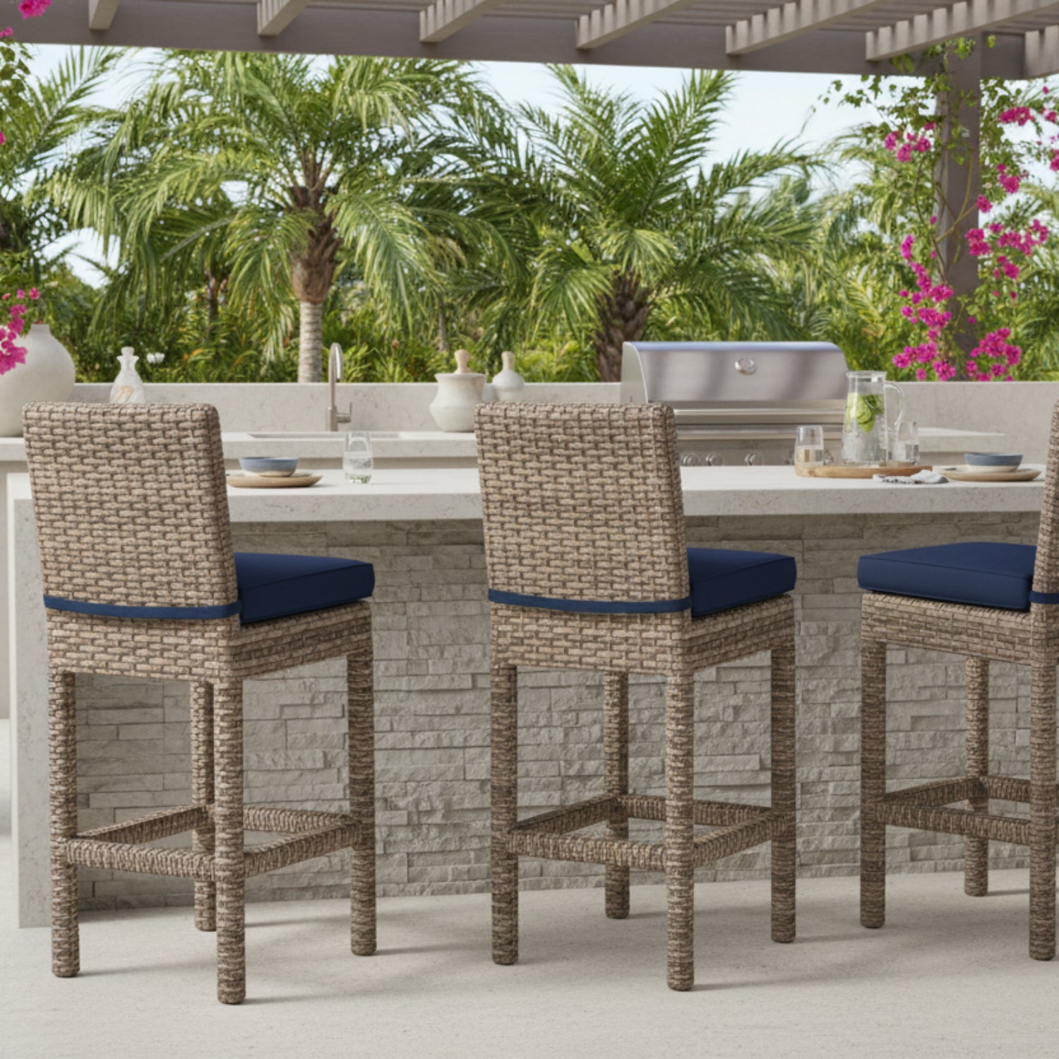 Sunset West Havana Spectrum Indigo w/Self Welt Outdoor Counter Stool Set of 2