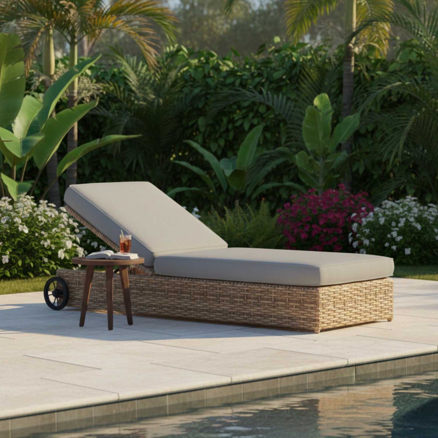 Sunset West Havana Canvas Granite w/Self Welt Outdoor Adjustable Chaise