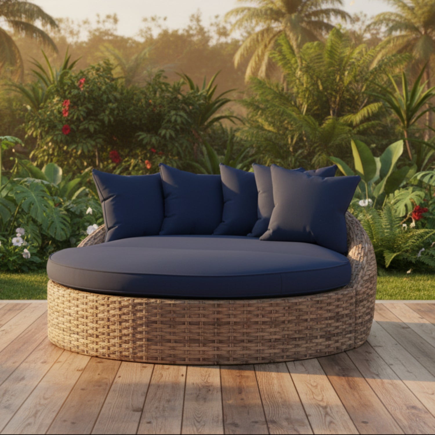 Sunset West Havana Spectrum Indigo w/Self Welt Round Outdoor Daybed