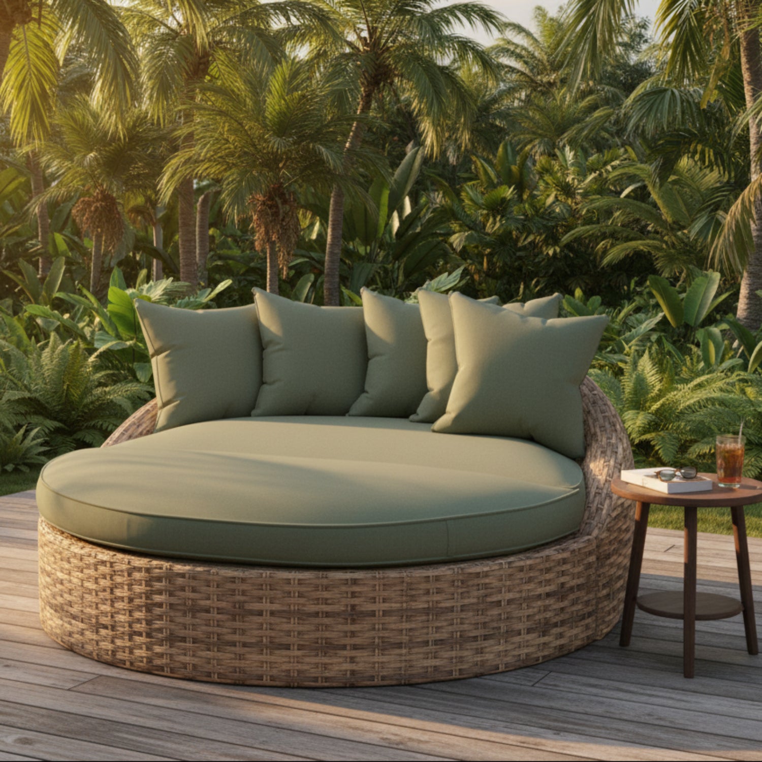 Sunset West Havana Cast Sage w/Self Welt Round Outdoor Daybed