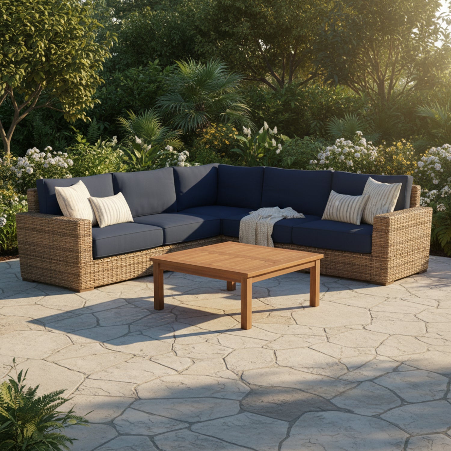 Sunset West Havana Spectrum Indigo w/Self Welt Outdoor Sectional