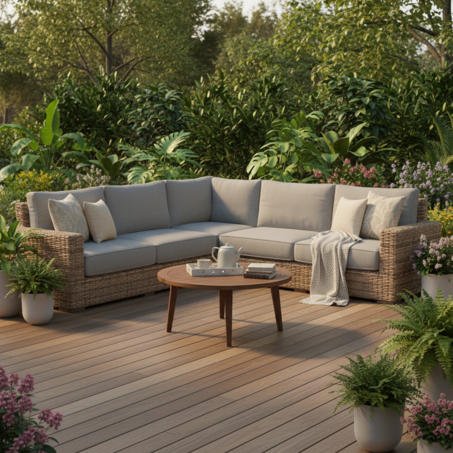Sunset West Havana Canvas Granite w/Self Welt Outdoor Sectional