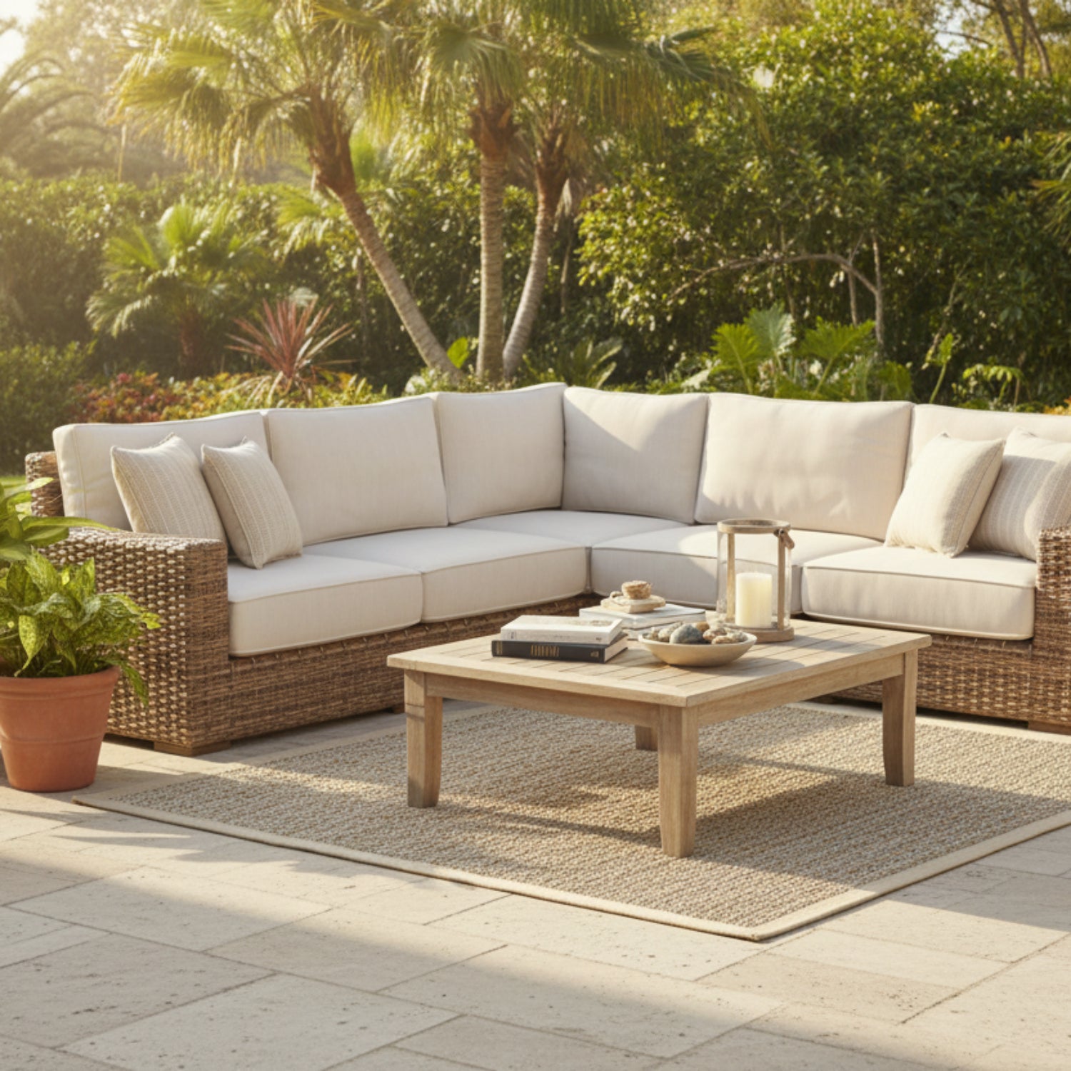Sunset West Havana Canvas Natural w/Self Welt Outdoor Sectional