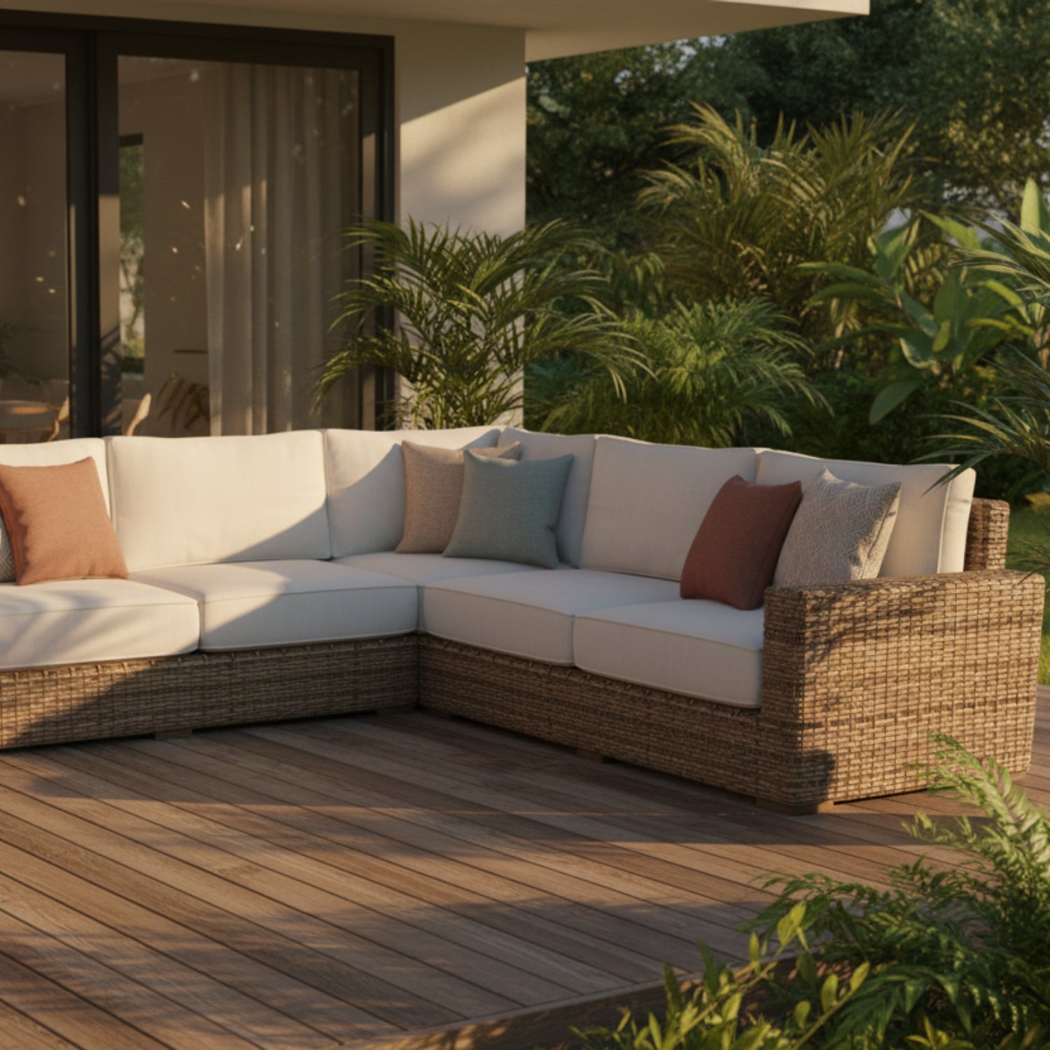 Sunset West Havana Canvas Flax w/Self Welt Outdoor Sectional