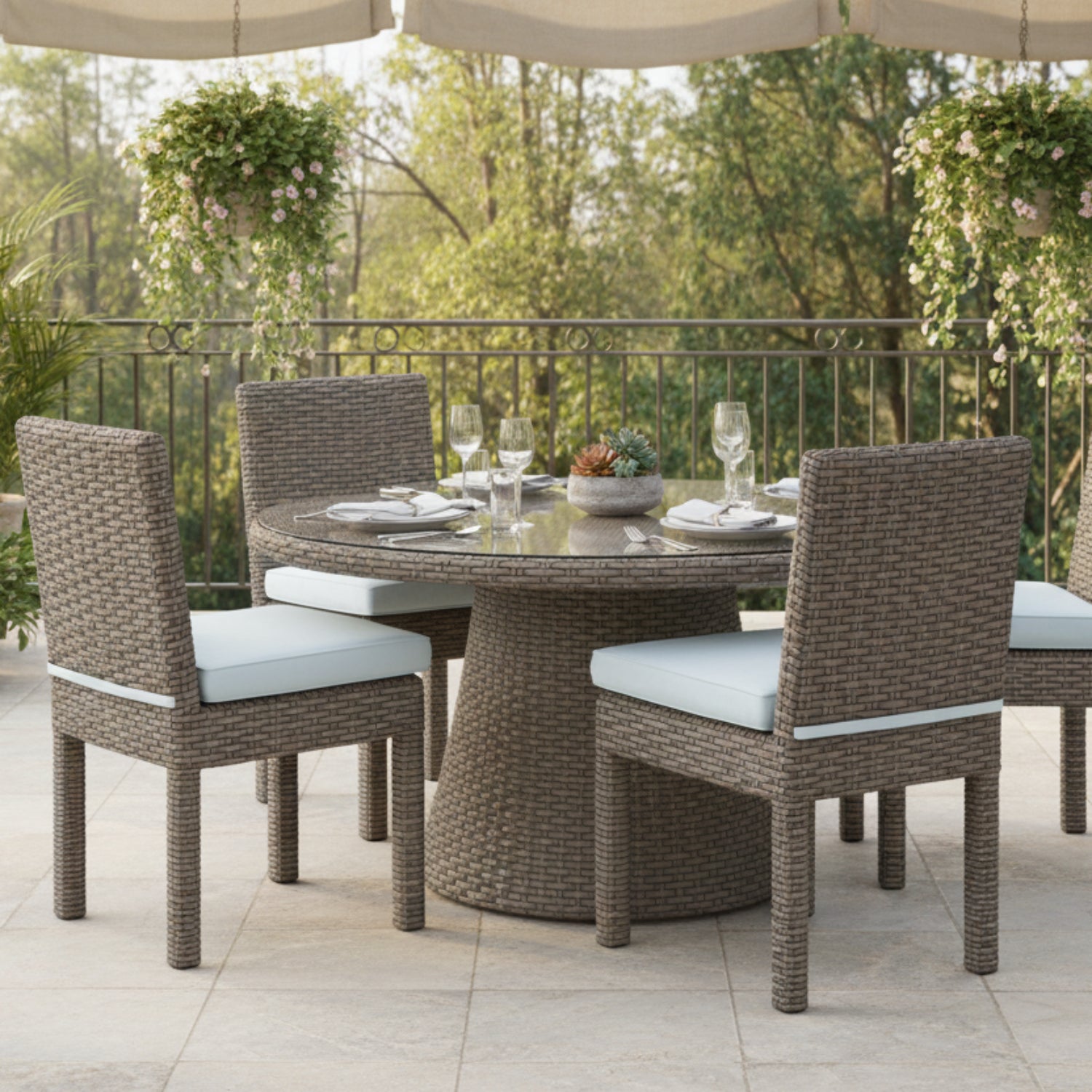 Sunset West Coronado Canvas Skyline w/Self Welt Outdoor Armless Dining Chair Set of 2