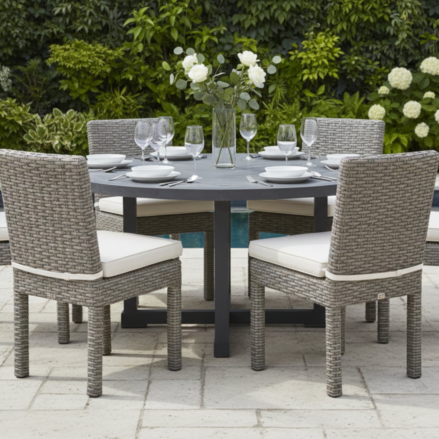 Sunset West Coronado Canvas Natural w/Self Welt Outdoor Armless Dining Chair Set of 2